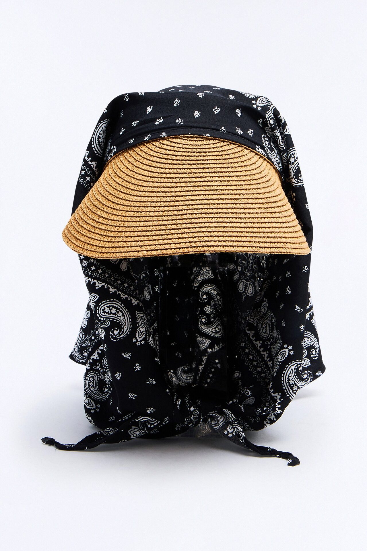 Gran Torino Straw Visor And Head Wrap - Black/combo