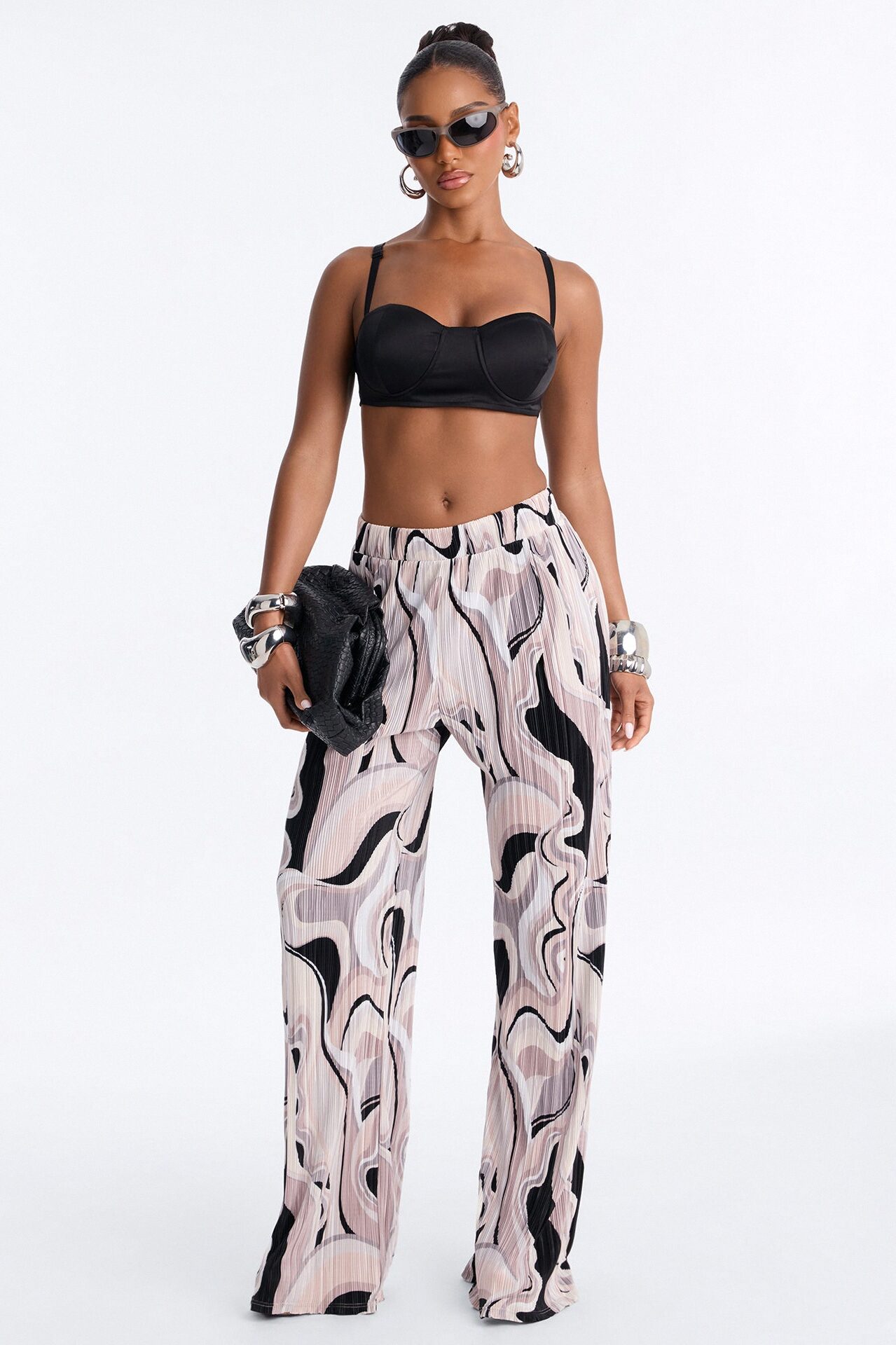 Pure Bliss Printed Plisse Pant - Grey/combo