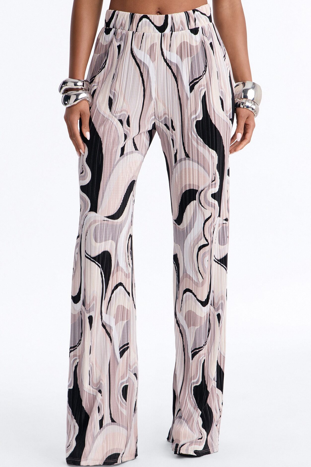 Pure Bliss Printed Plisse Pant - Grey/combo
