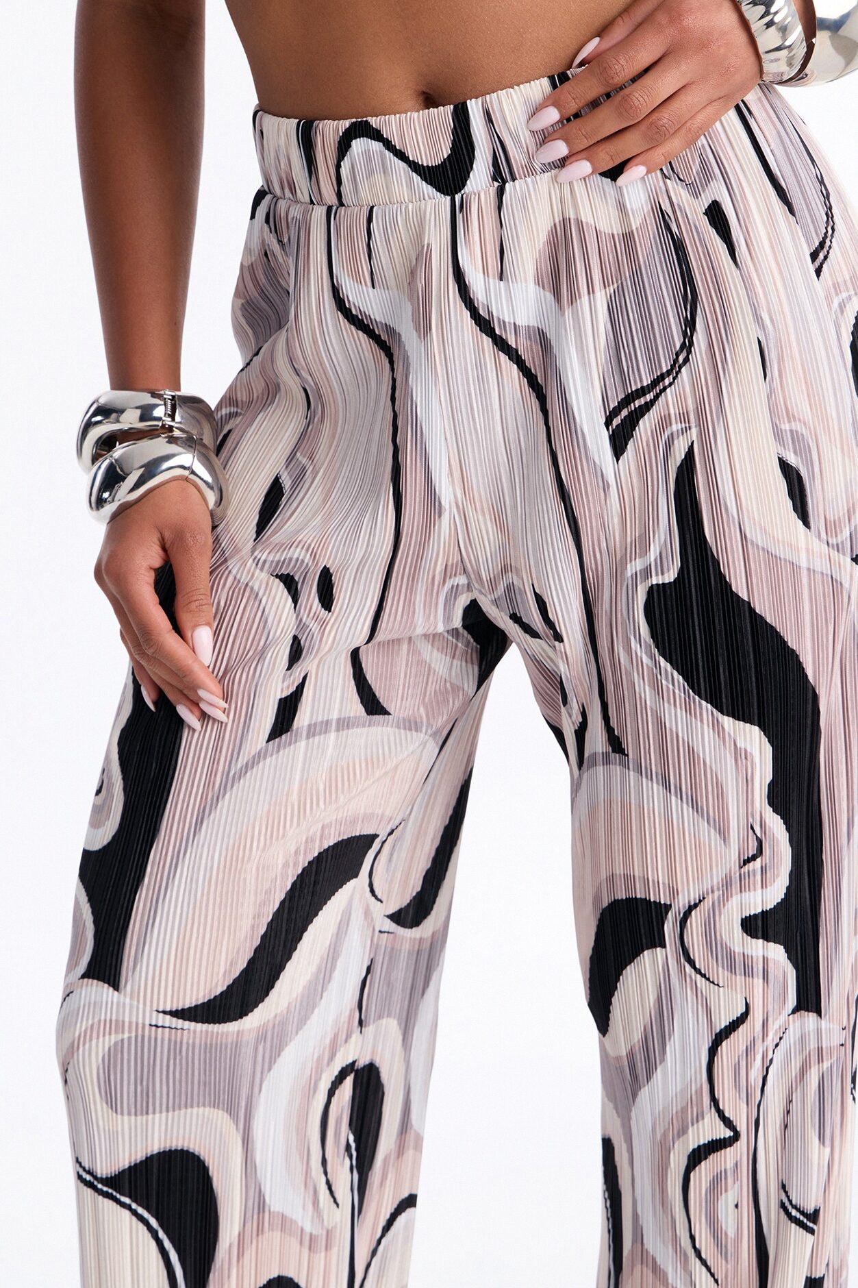 Pure Bliss Printed Plisse Pant - Grey/combo