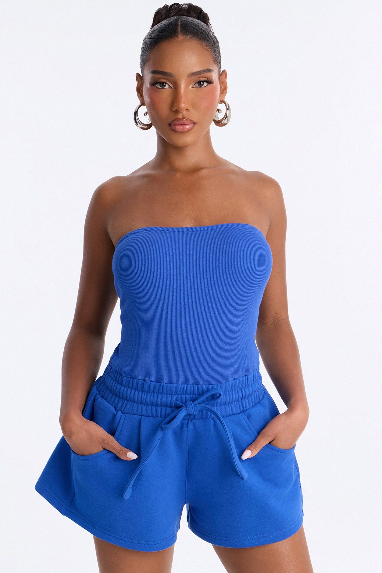 Jules Knit Tube With Fleece Short Romper - Royal