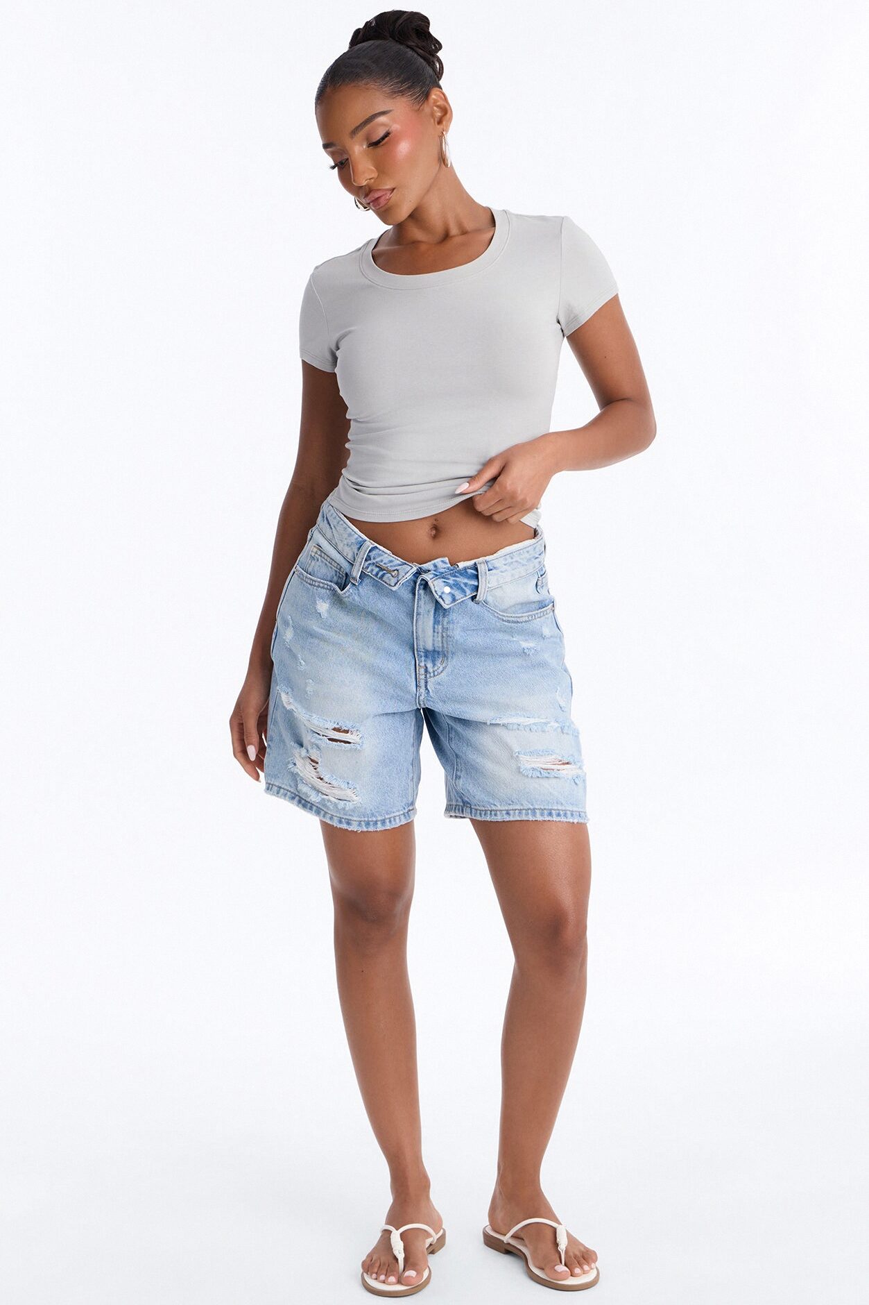 Alyssa Crew Neck Top - Light Grey