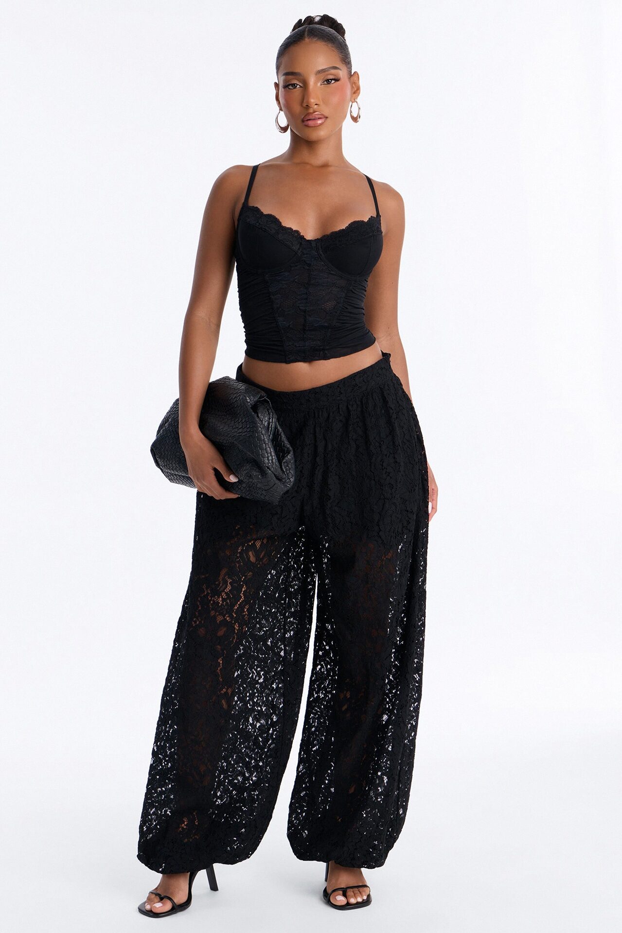 Barely A Secret Sheer Lace Balloon Pant 30″ - Black