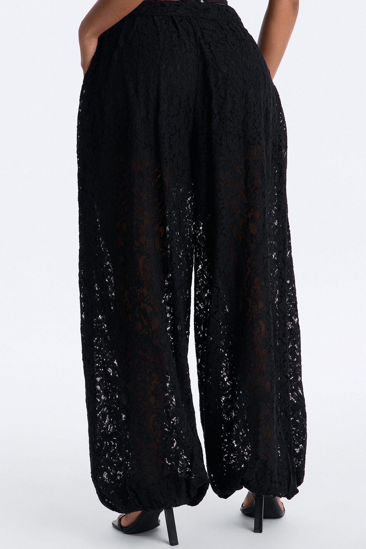 Barely A Secret Sheer Lace Balloon Pant 30″ - Black