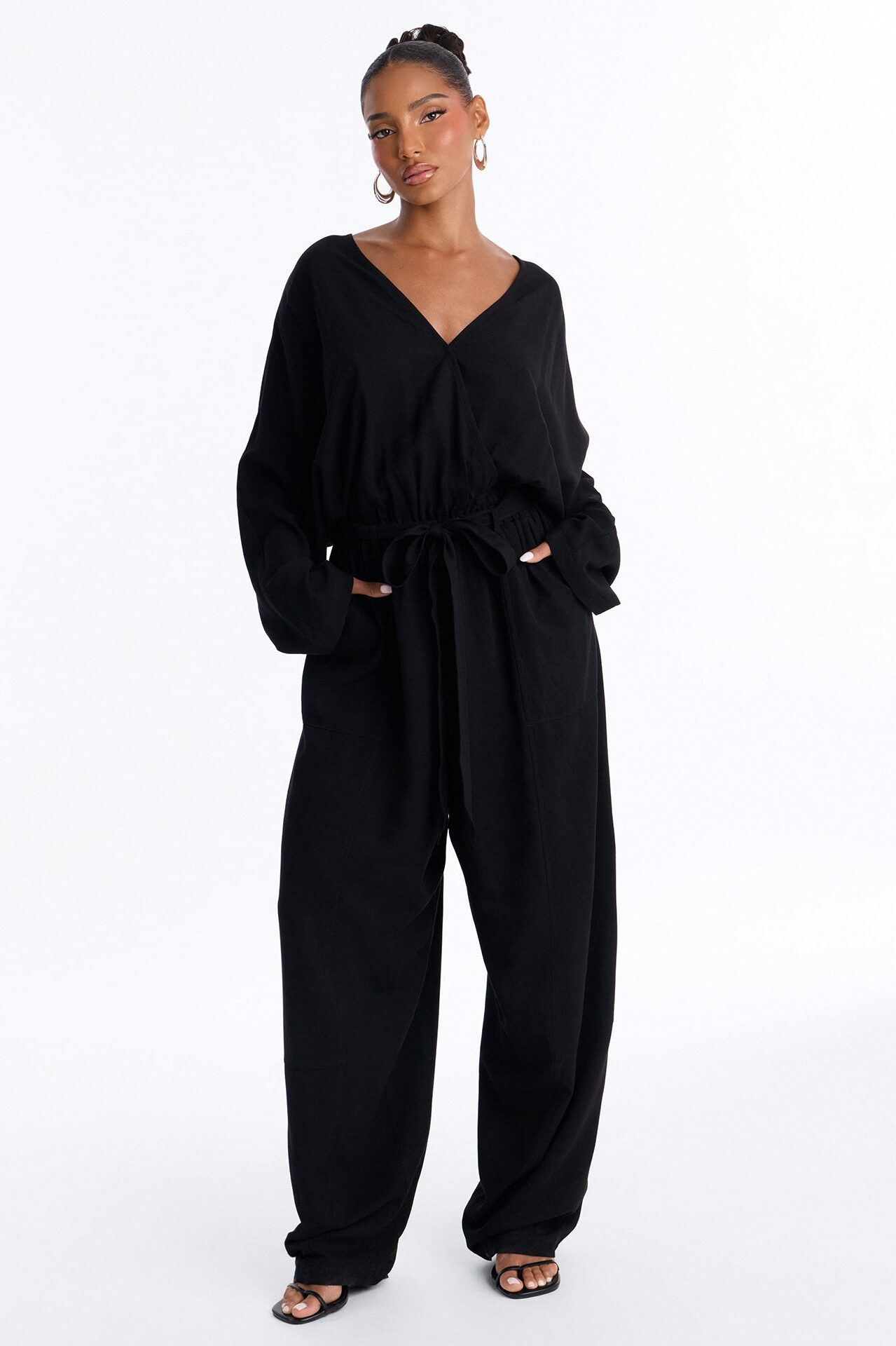 Emery Linen Straight Leg Jumpsuit - Black