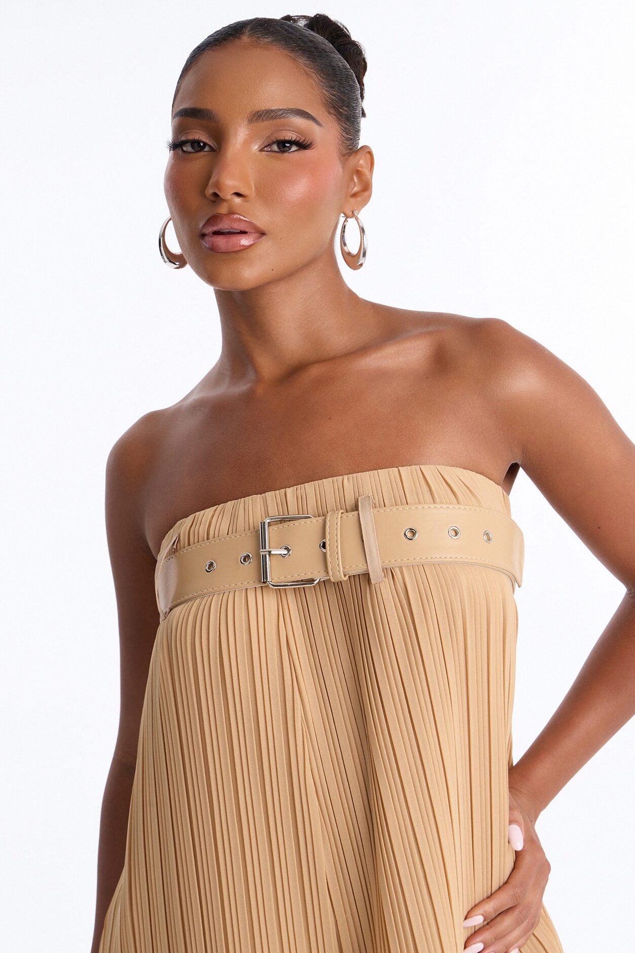Paloma Chiffon Belted Wide Leg Jumpsuit - Tan