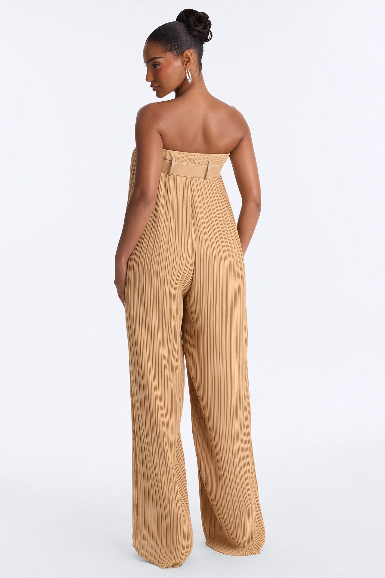 Paloma Chiffon Belted Wide Leg Jumpsuit - Tan