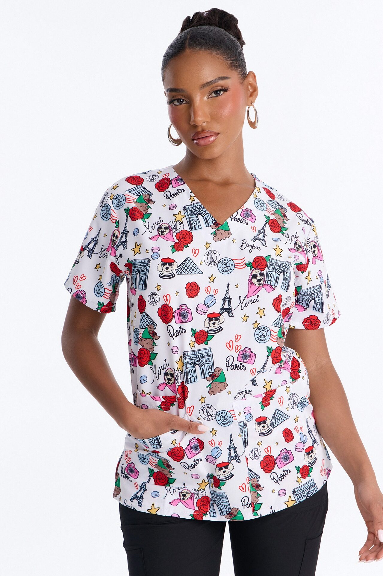 Bright Days 4 Way Stretch Printed Jogger Scrub Set - White/combo