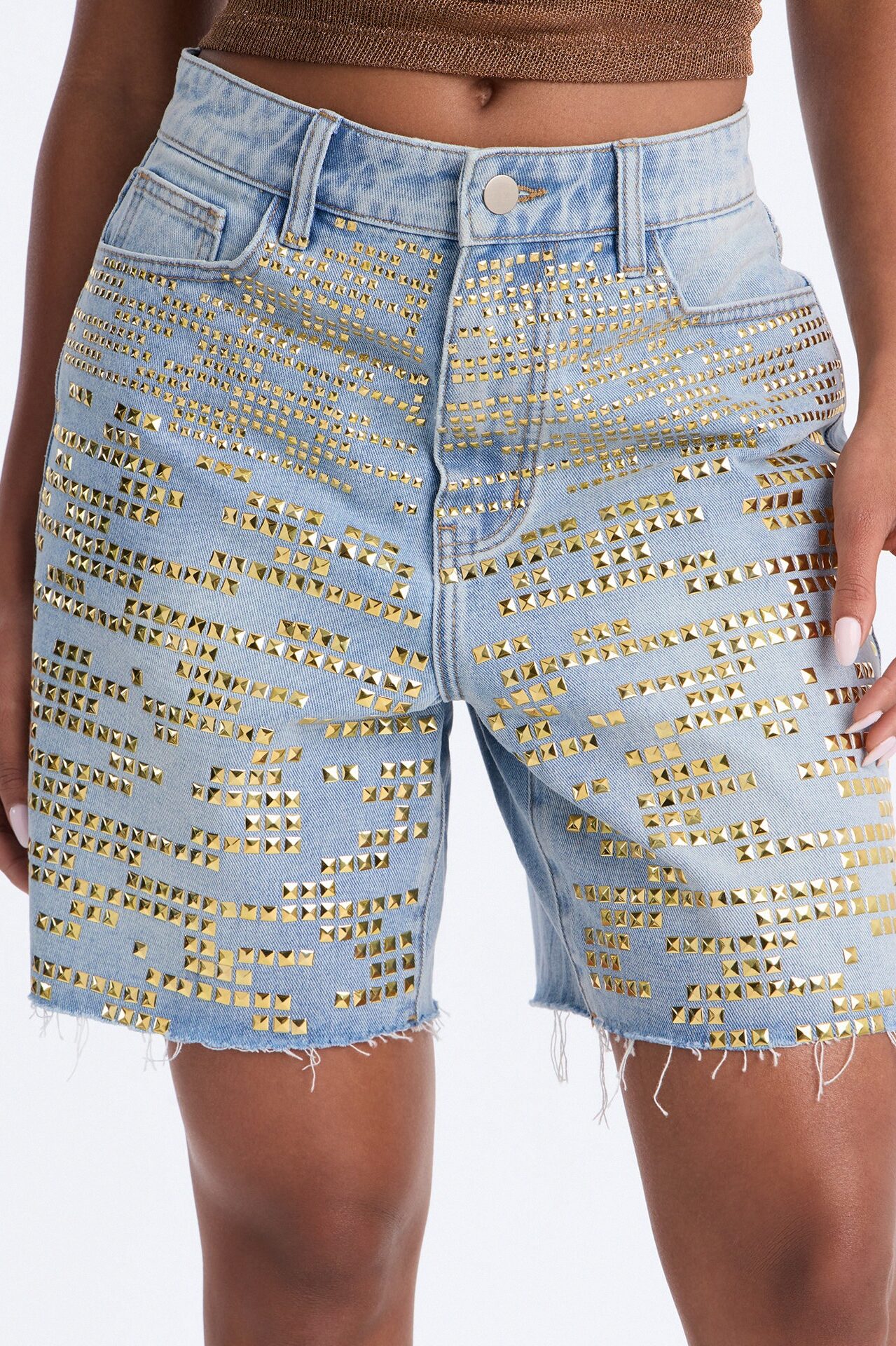2014 Embellished Cut Off Denim Bermudas - Light Wash