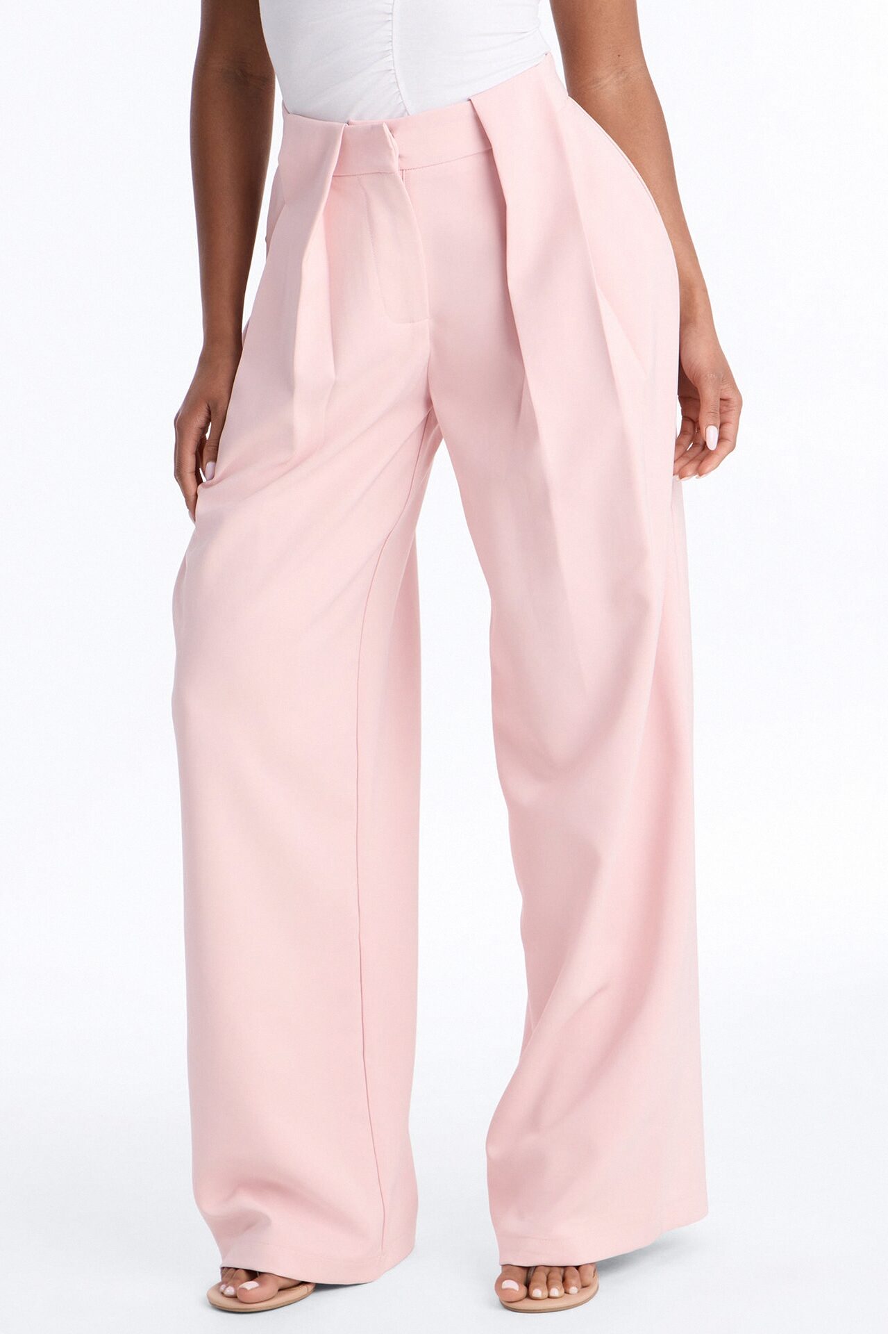 Read The Room Pleated Wide Leg Trousers 33″ - Light Pink