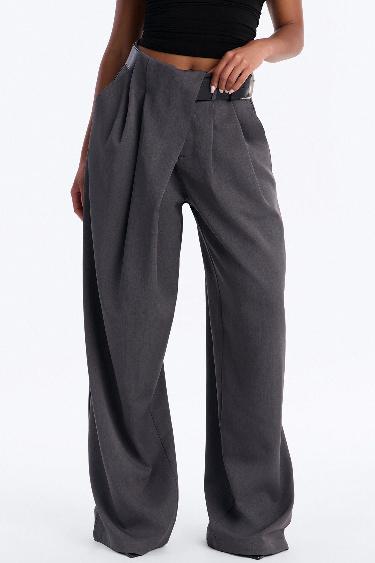 Natalie High Rise Wide Leg Trouser - Charcoal