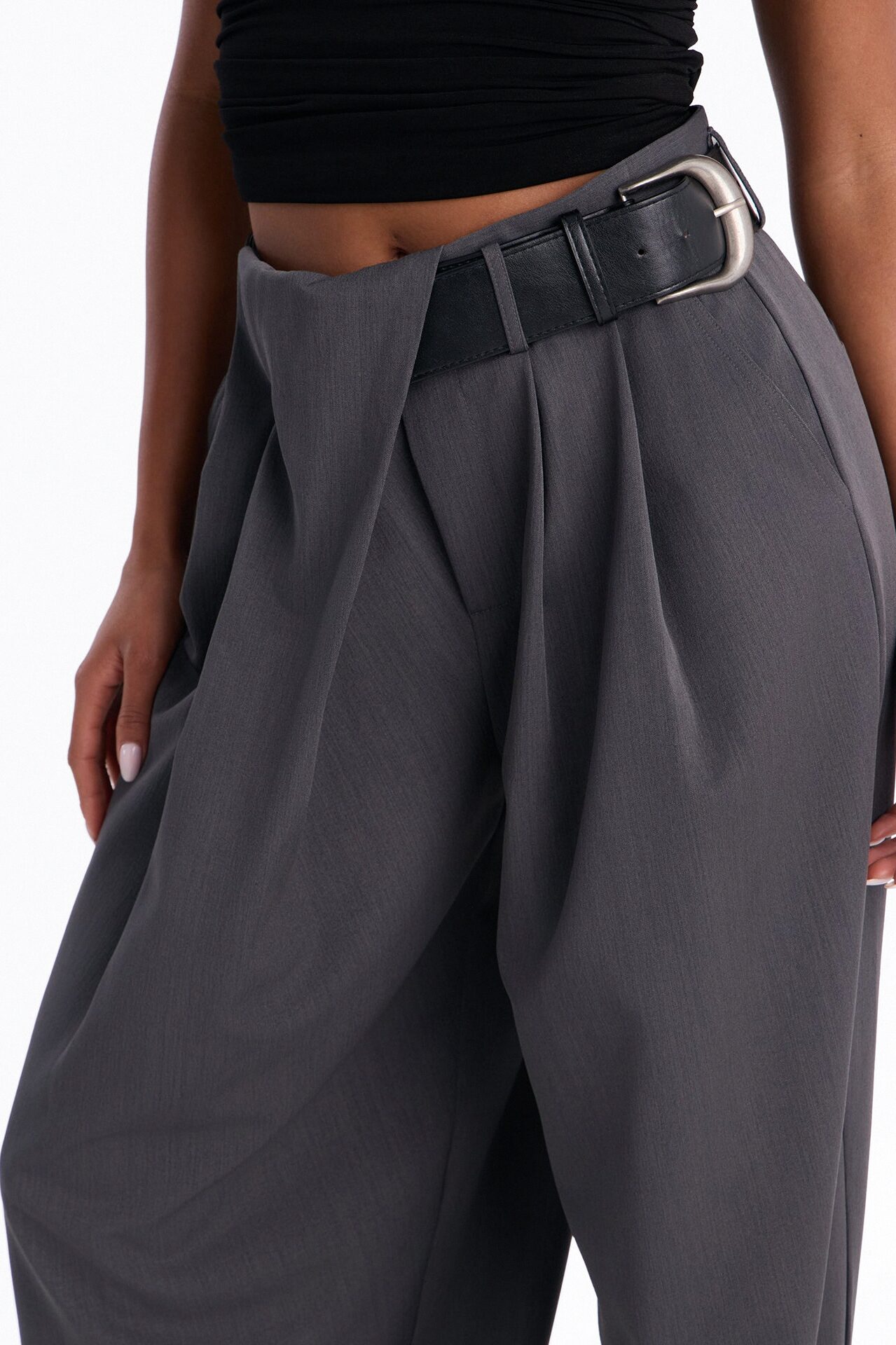 Natalie High Rise Wide Leg Trouser - Charcoal