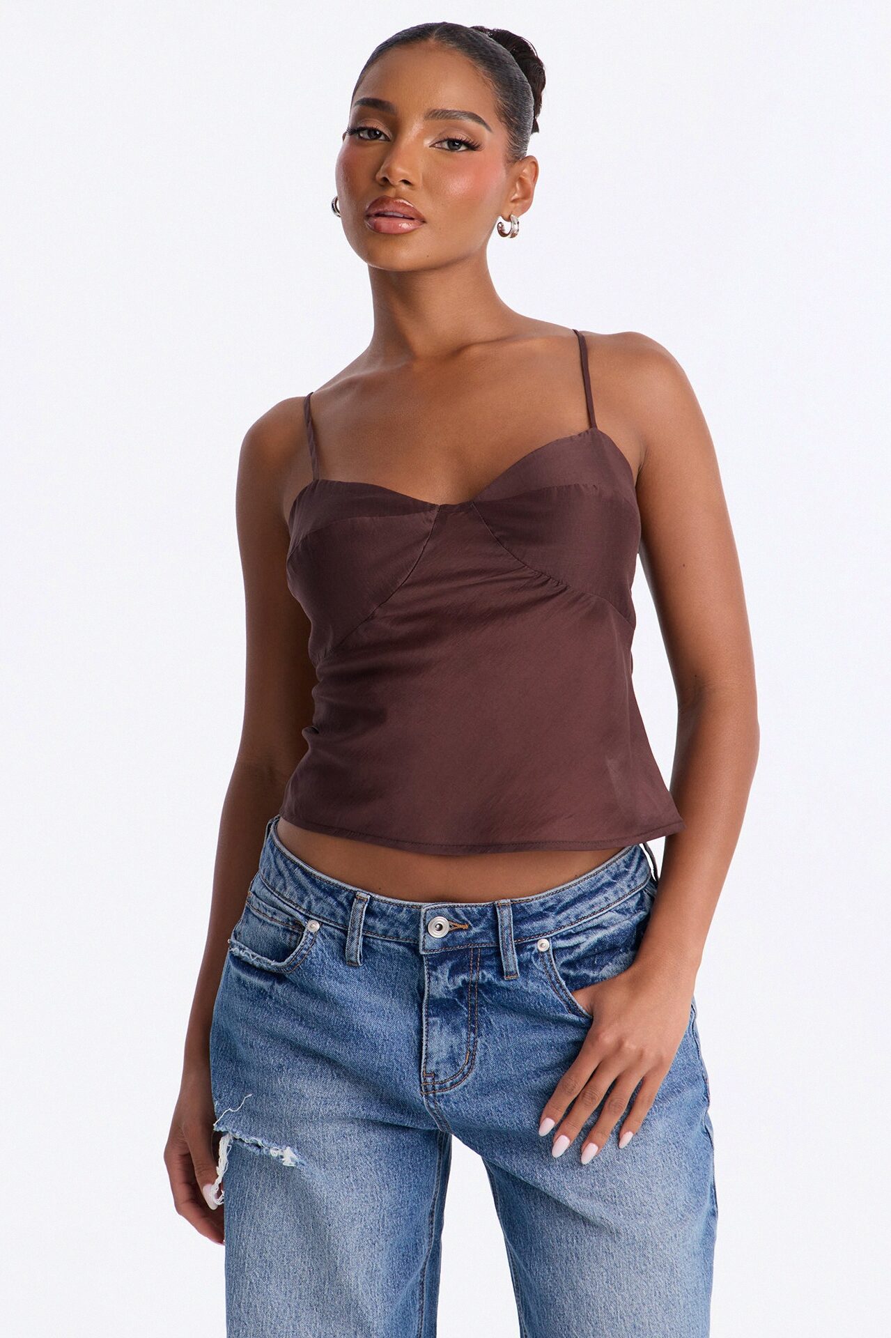 Cutie On the Loose Organza Cami Top - Brown