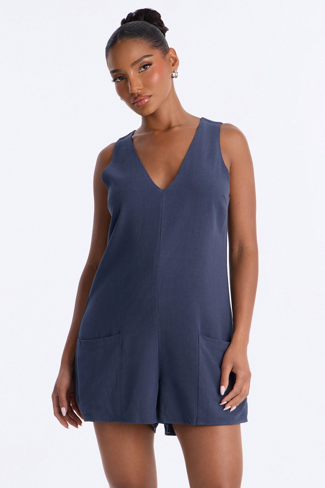 Karli Linen Sleeveless Romper - Navy