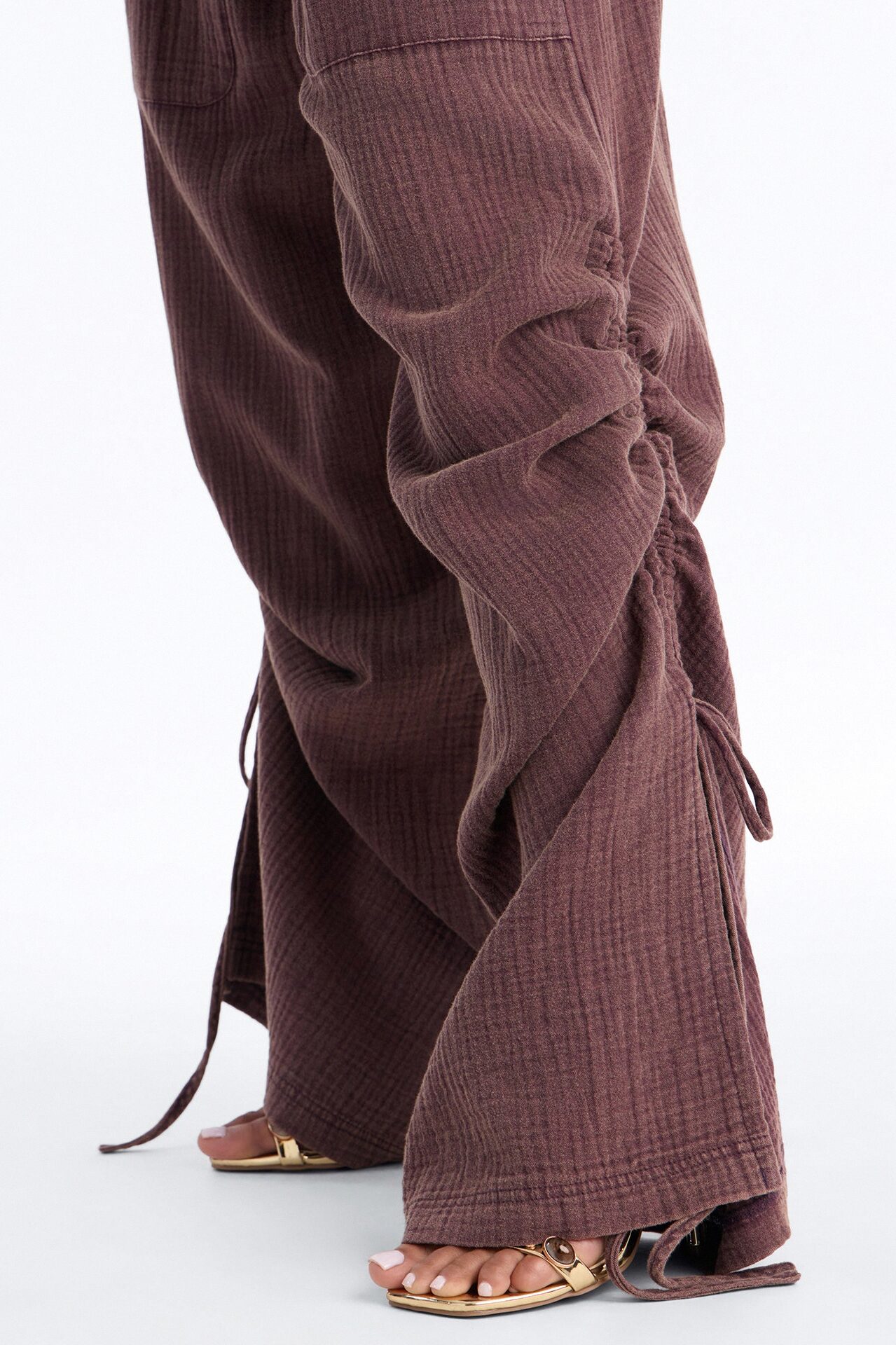 Kayla Mid Rise Washed Gauze Wide Leg Pant - Brown