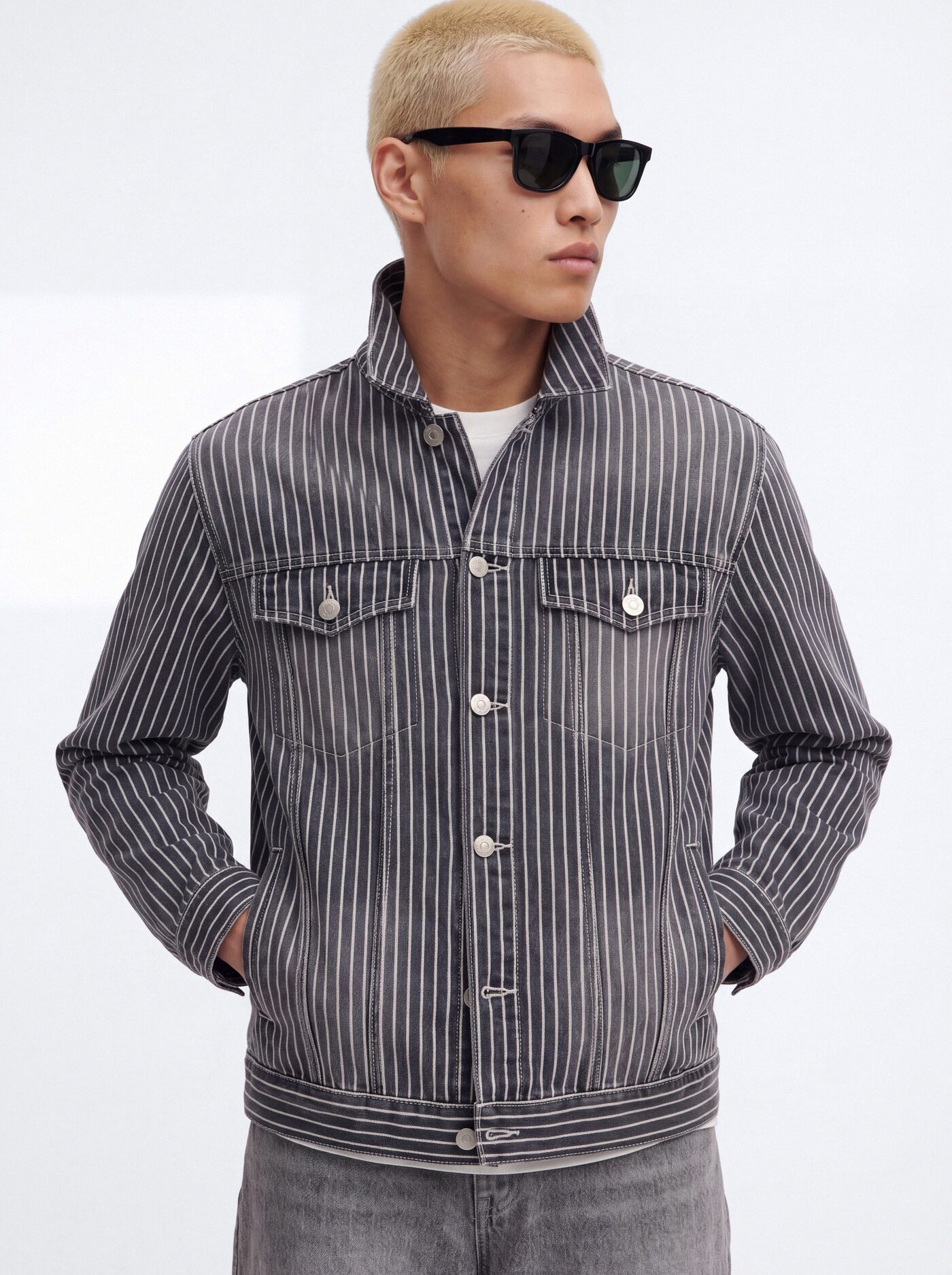 Striped Brooklyn Denim Trucker Jacket - Grey