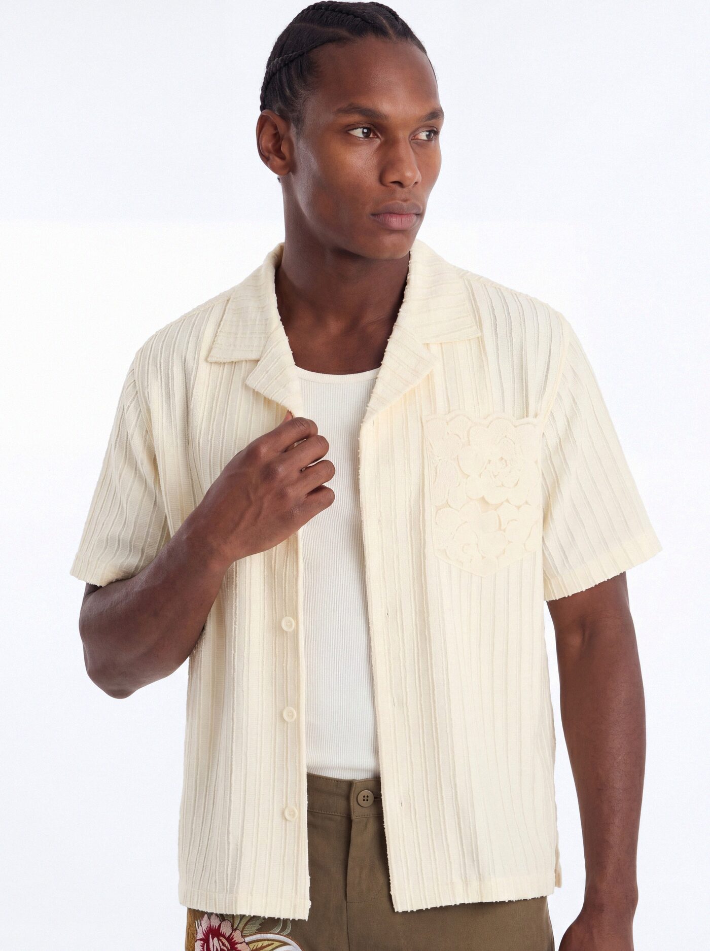 Sunday Social Cuban Collar Button Up Shirt - Cream