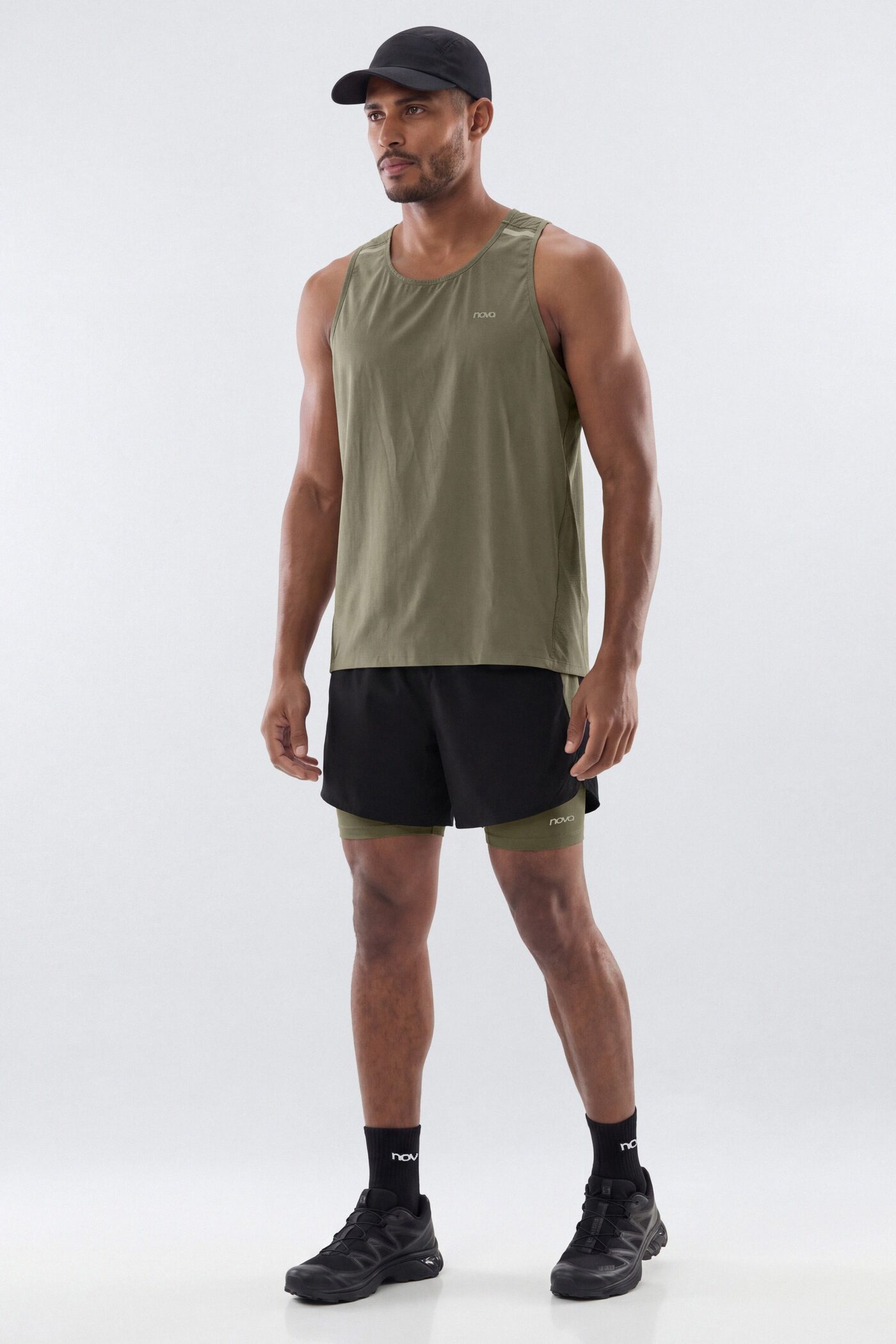 Lightweight Reflective Running Tank - Moss