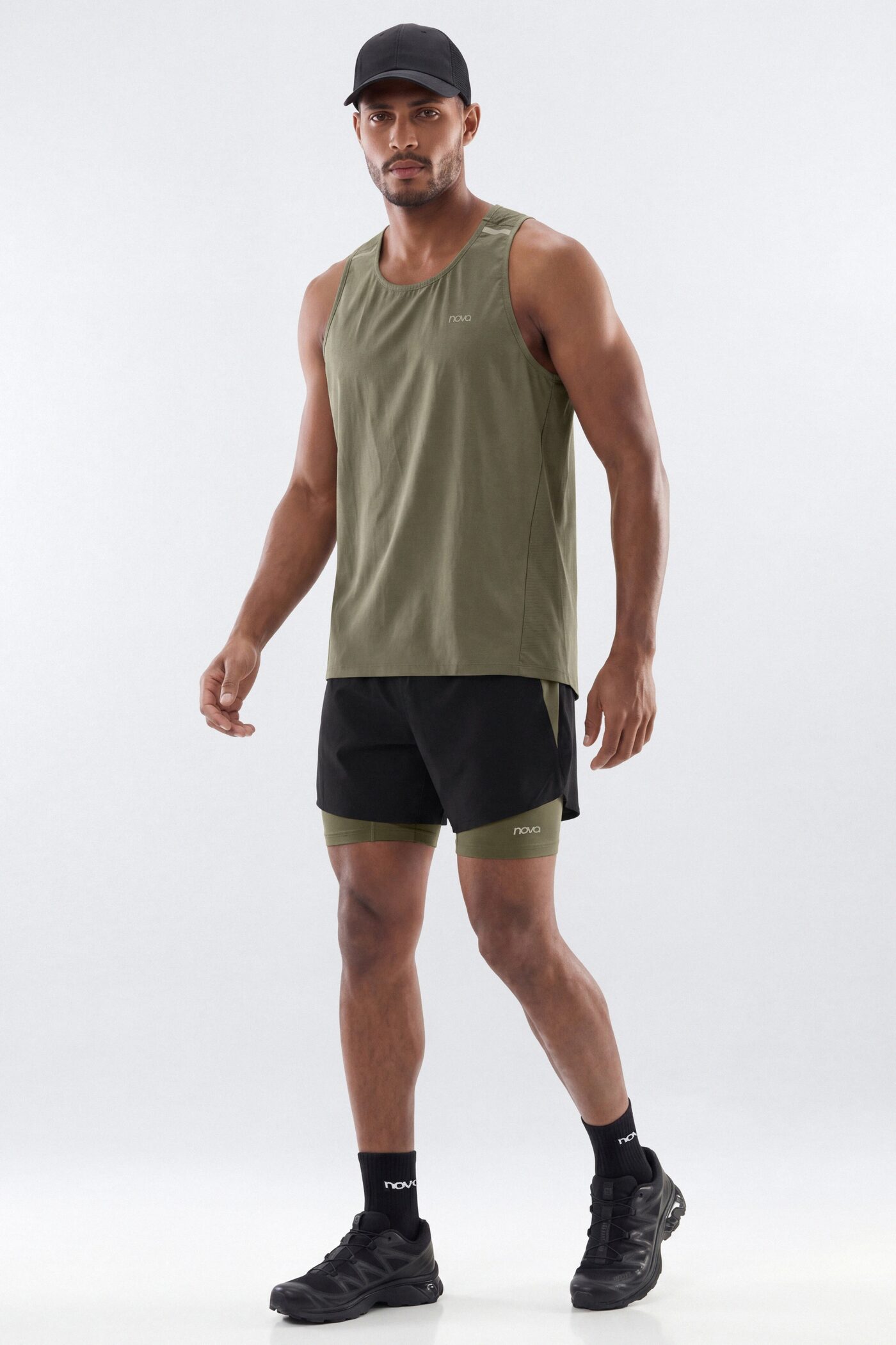Lightweight Reflective Running Tank - Moss