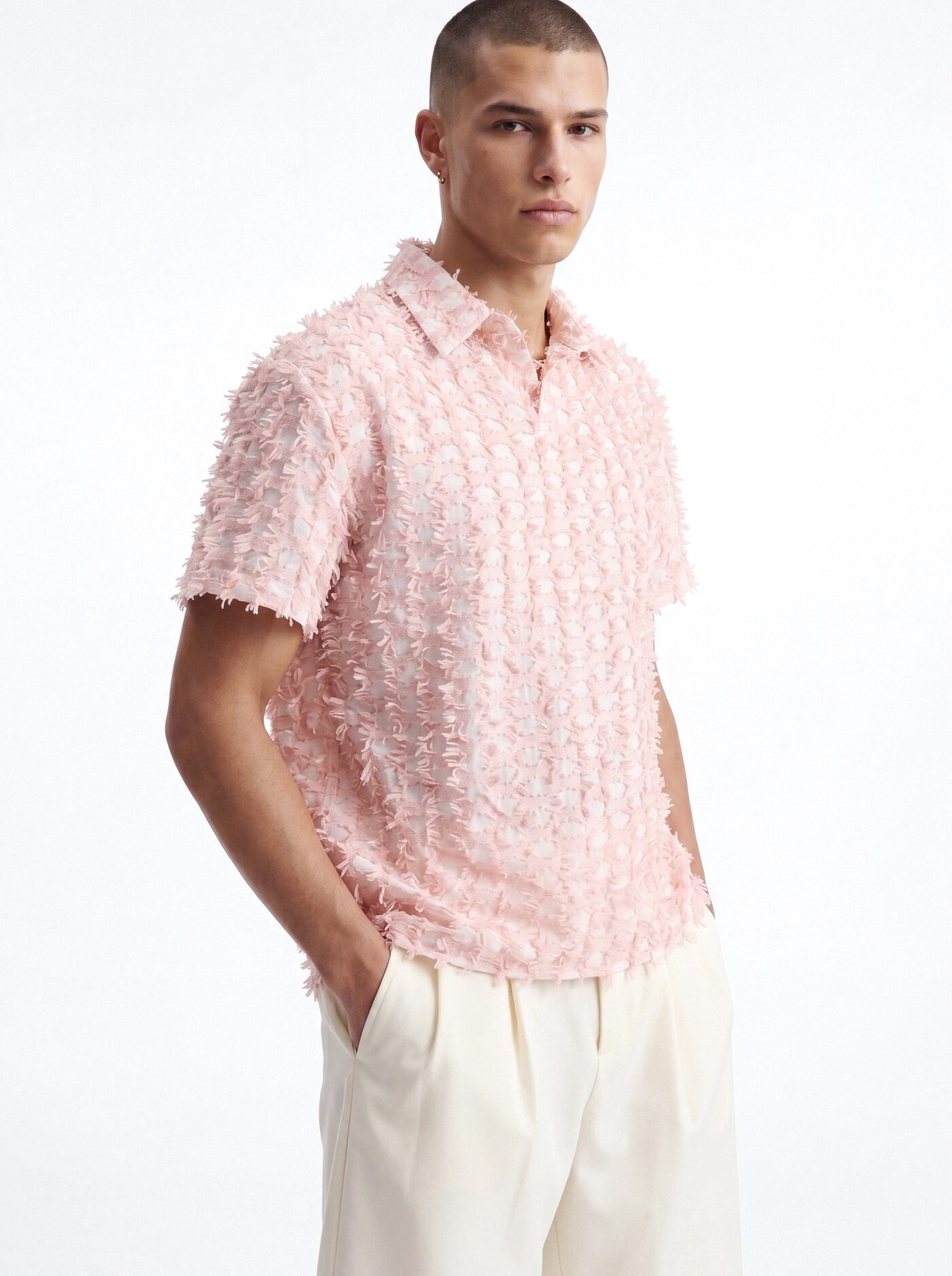 Coral Fringe Johnny Collar Polo - Pink