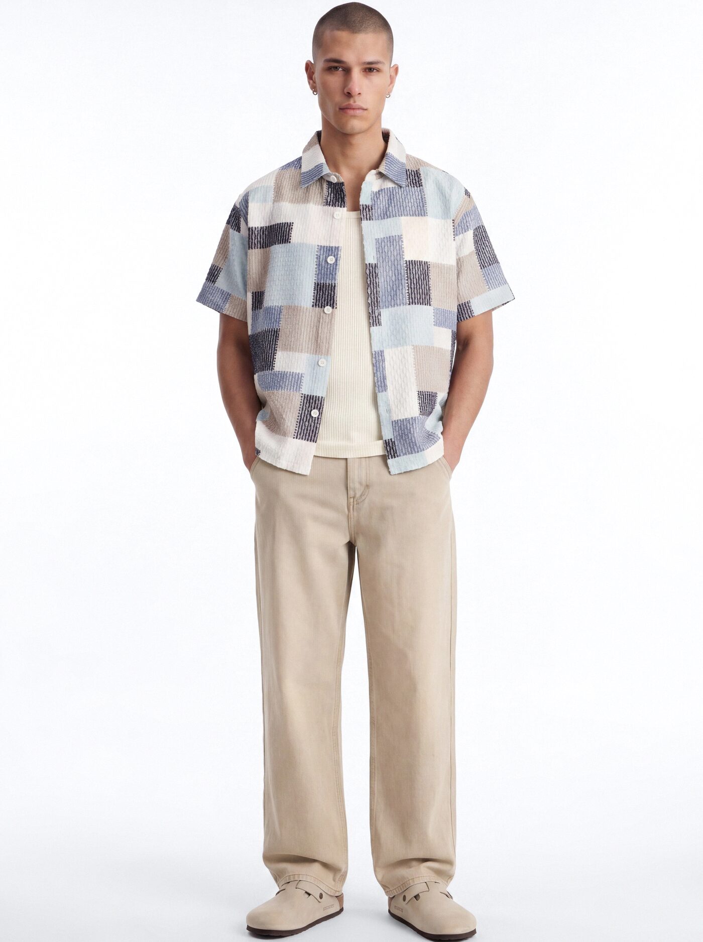 Blueprint Patchwork Button Up Shirt - Blue/combo