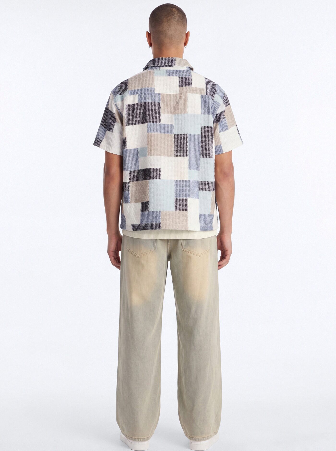 Blueprint Patchwork Button Up Shirt - Blue/combo