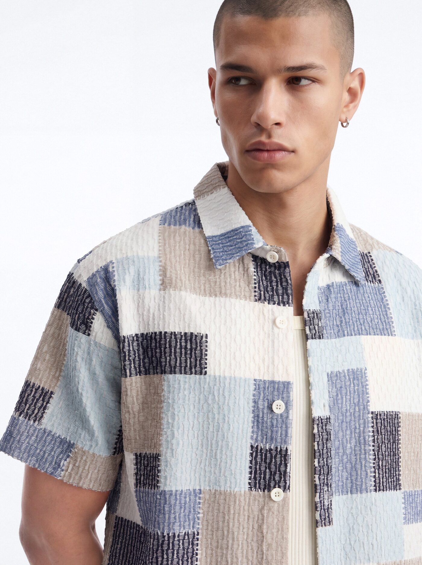 Blueprint Patchwork Button Up Shirt - Blue/combo