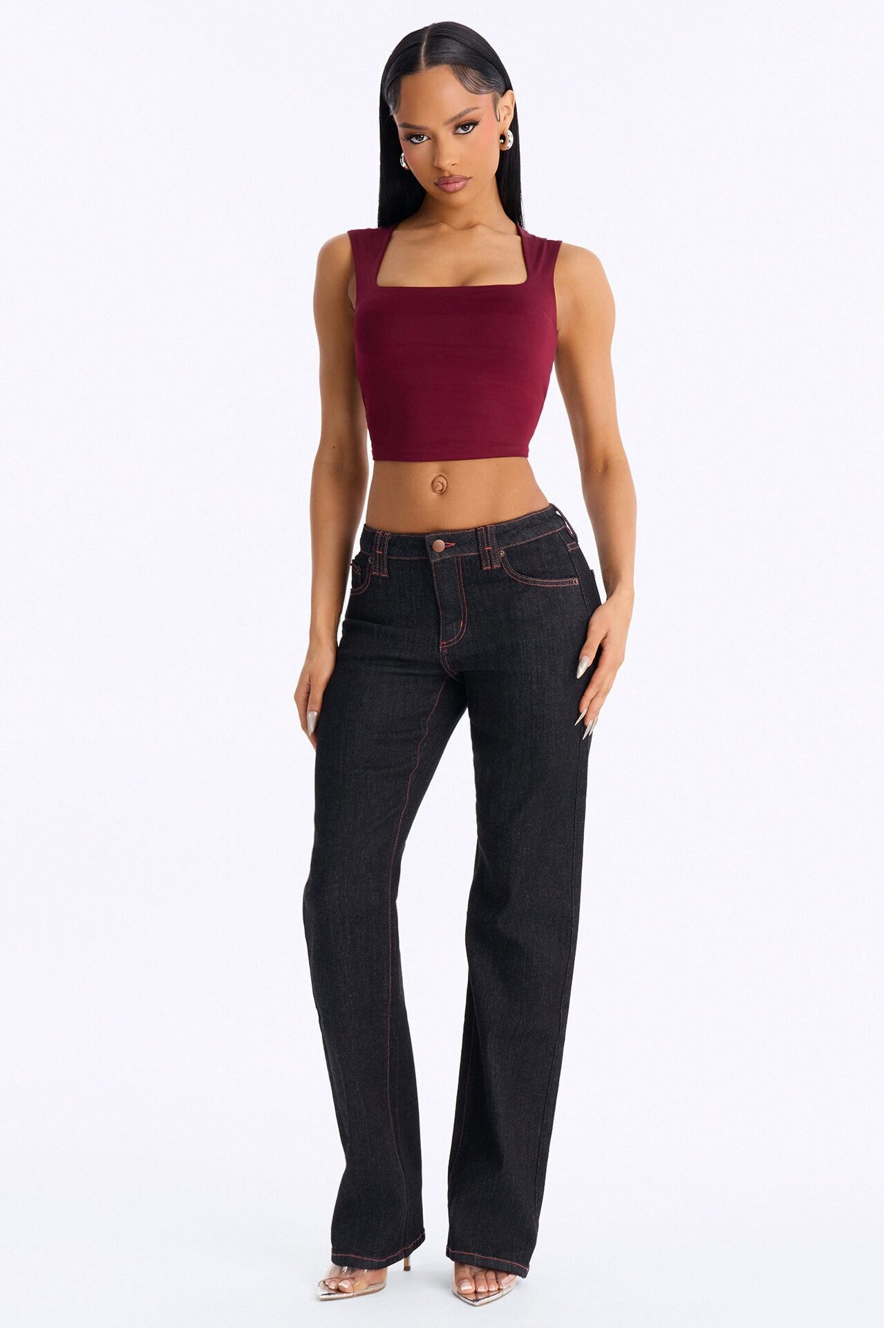 Hot To Trot Low Waist Stretch Straight Leg Jeans - Dark Wash