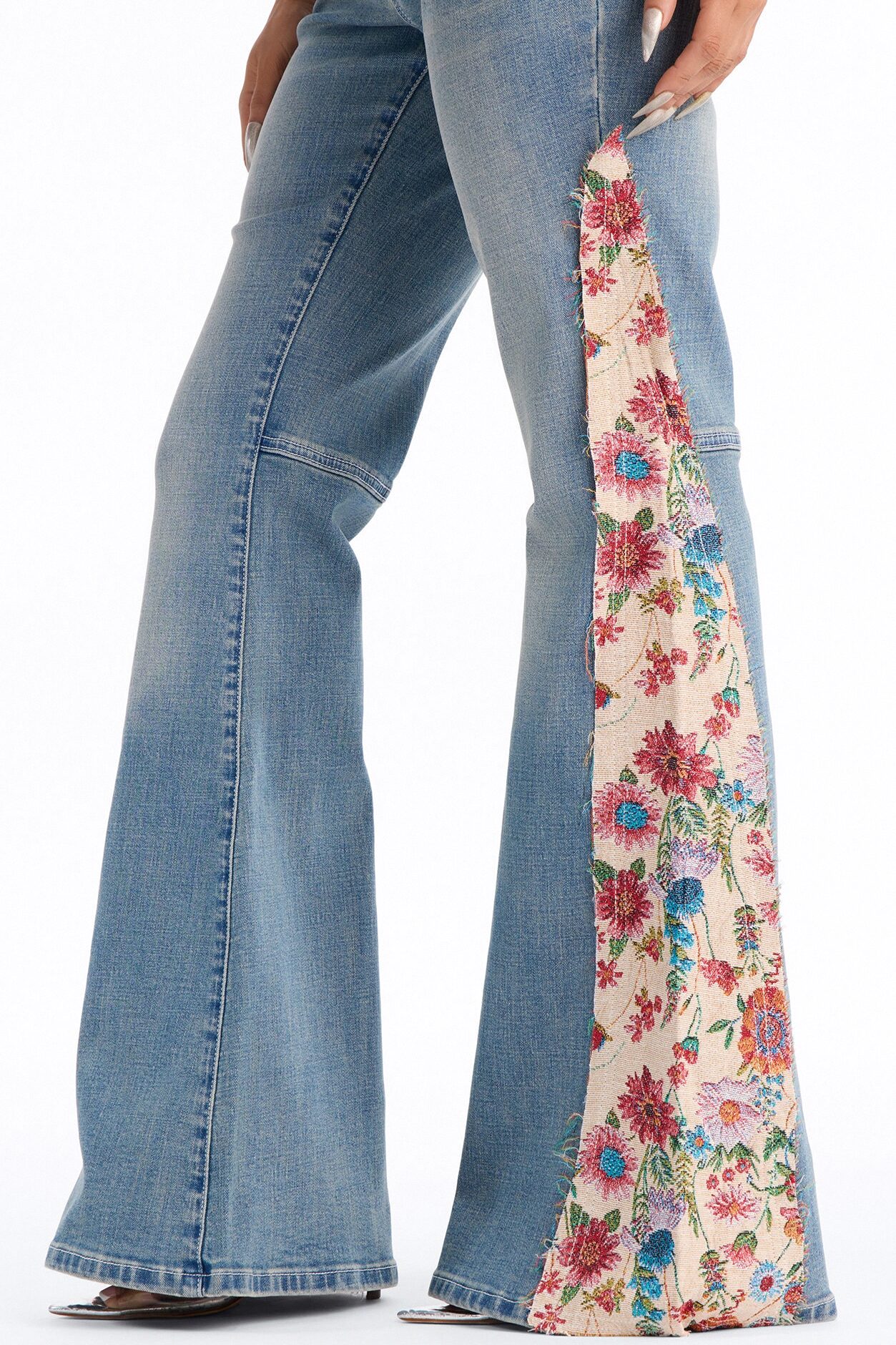 Golden Aged Tapestry Stretch Mid Waist Flare Leg Jeans - Vintage Wash