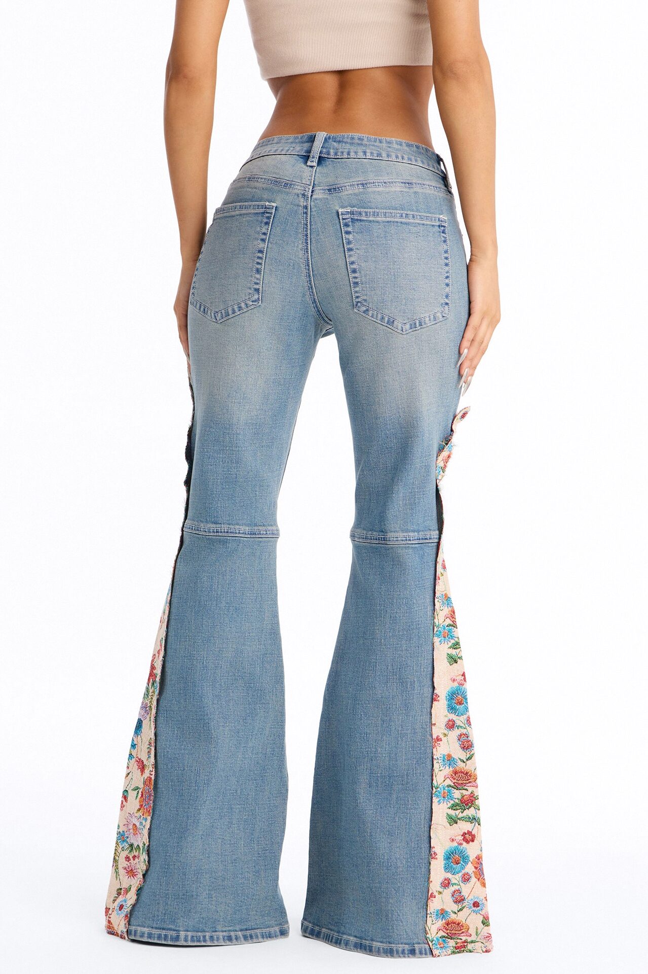 Golden Aged Tapestry Stretch Mid Waist Flare Leg Jeans - Vintage Wash