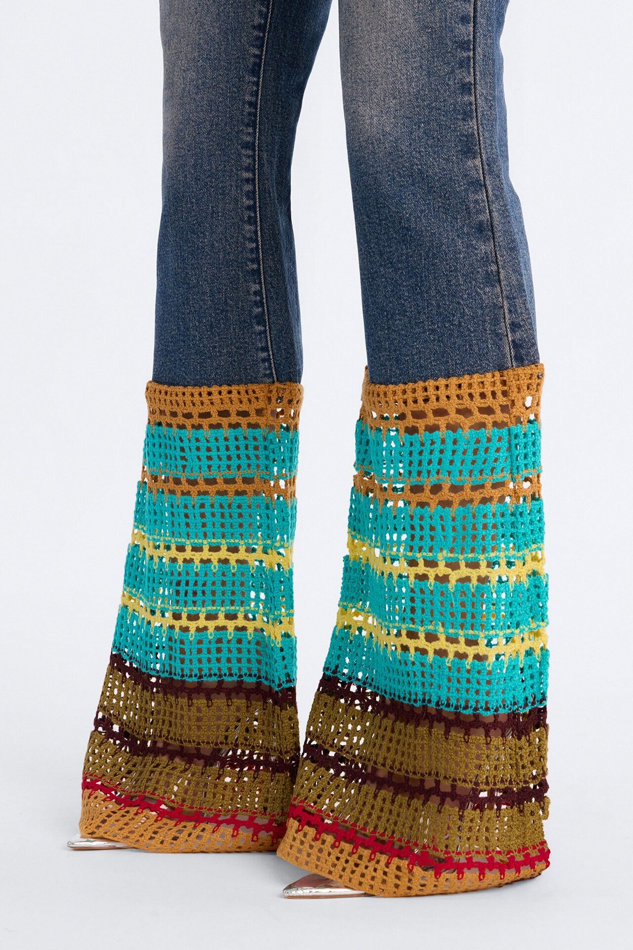 Sunspell Crotchet Trim Stretch Flare Leg Jeans - Vintage Wash