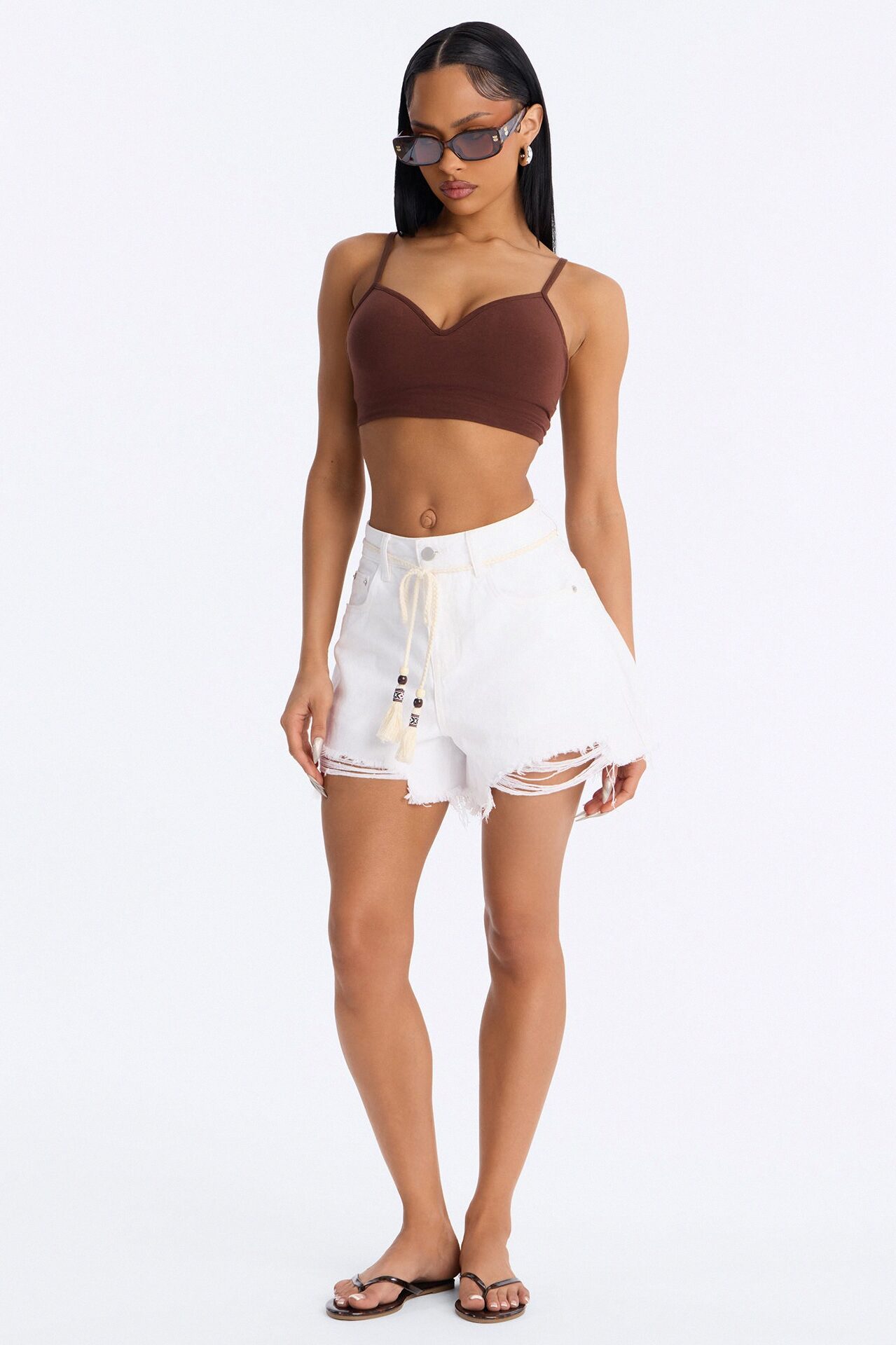 Meet In Mykonos Belted Cut Off Denim Shorts - White