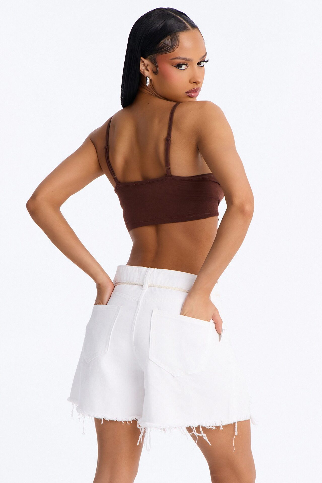 Meet In Mykonos Belted Cut Off Denim Shorts - White