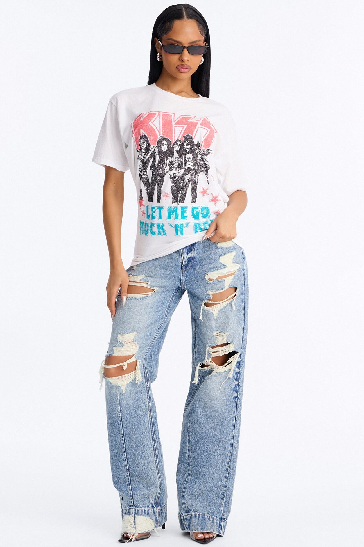 Let Me Go KISS Washed T-Shirt - White