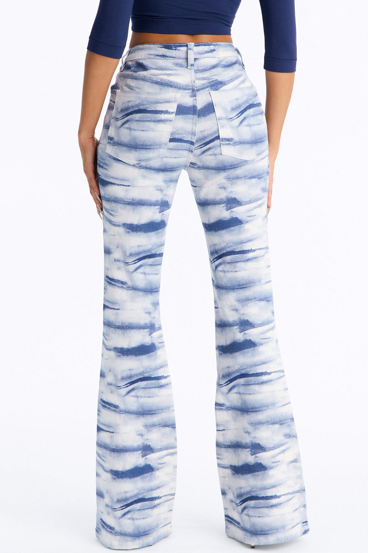 Heartland Printed Tie Dye Stretch Flare Jeans - Blue/combo