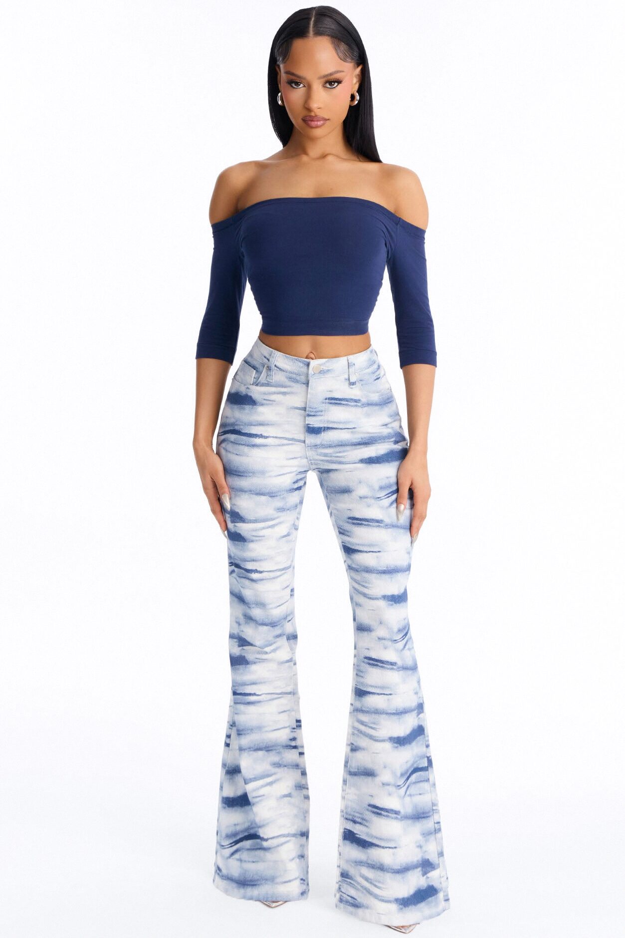 Francesca Off Shoulder Top - Navy