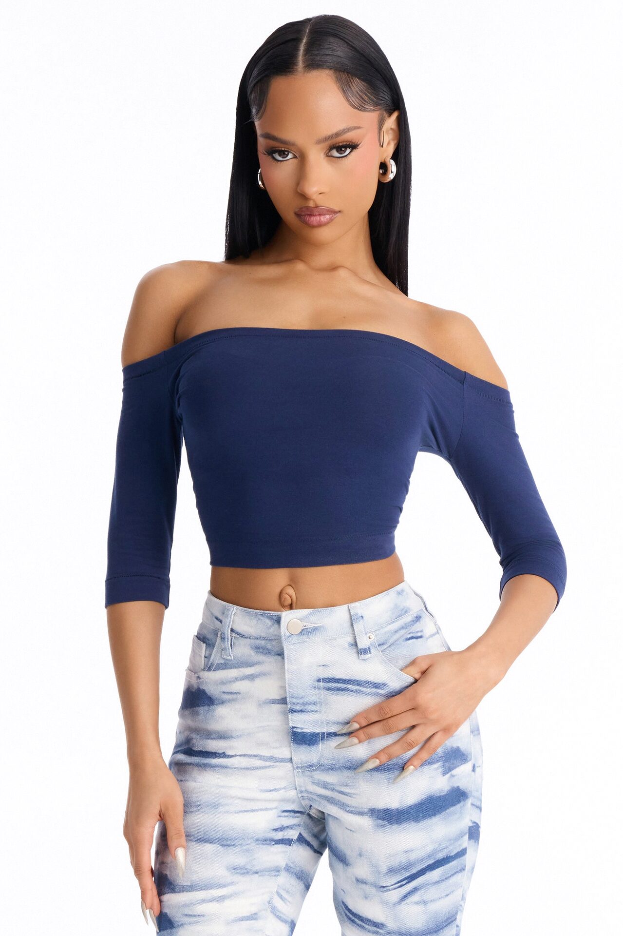 Francesca Off Shoulder Top - Navy