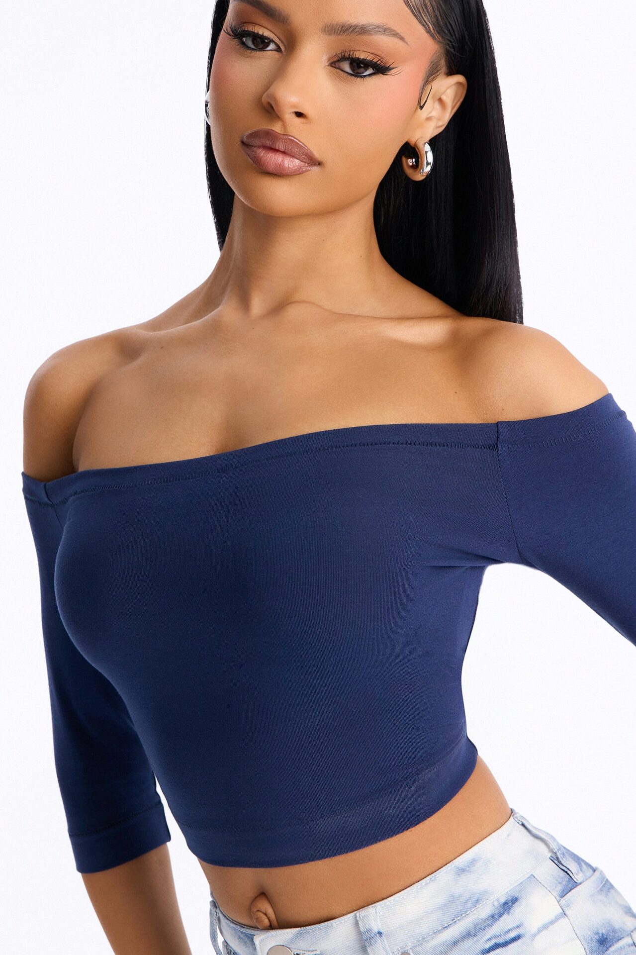 Francesca Off Shoulder Top - Navy
