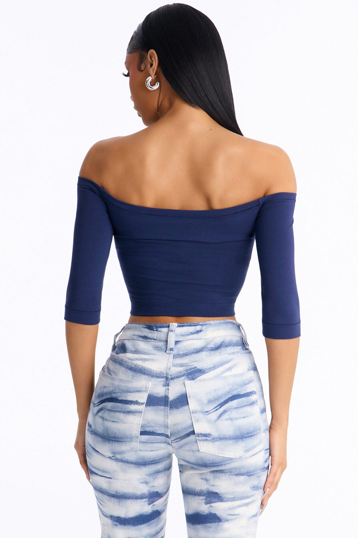 Francesca Off Shoulder Top - Navy