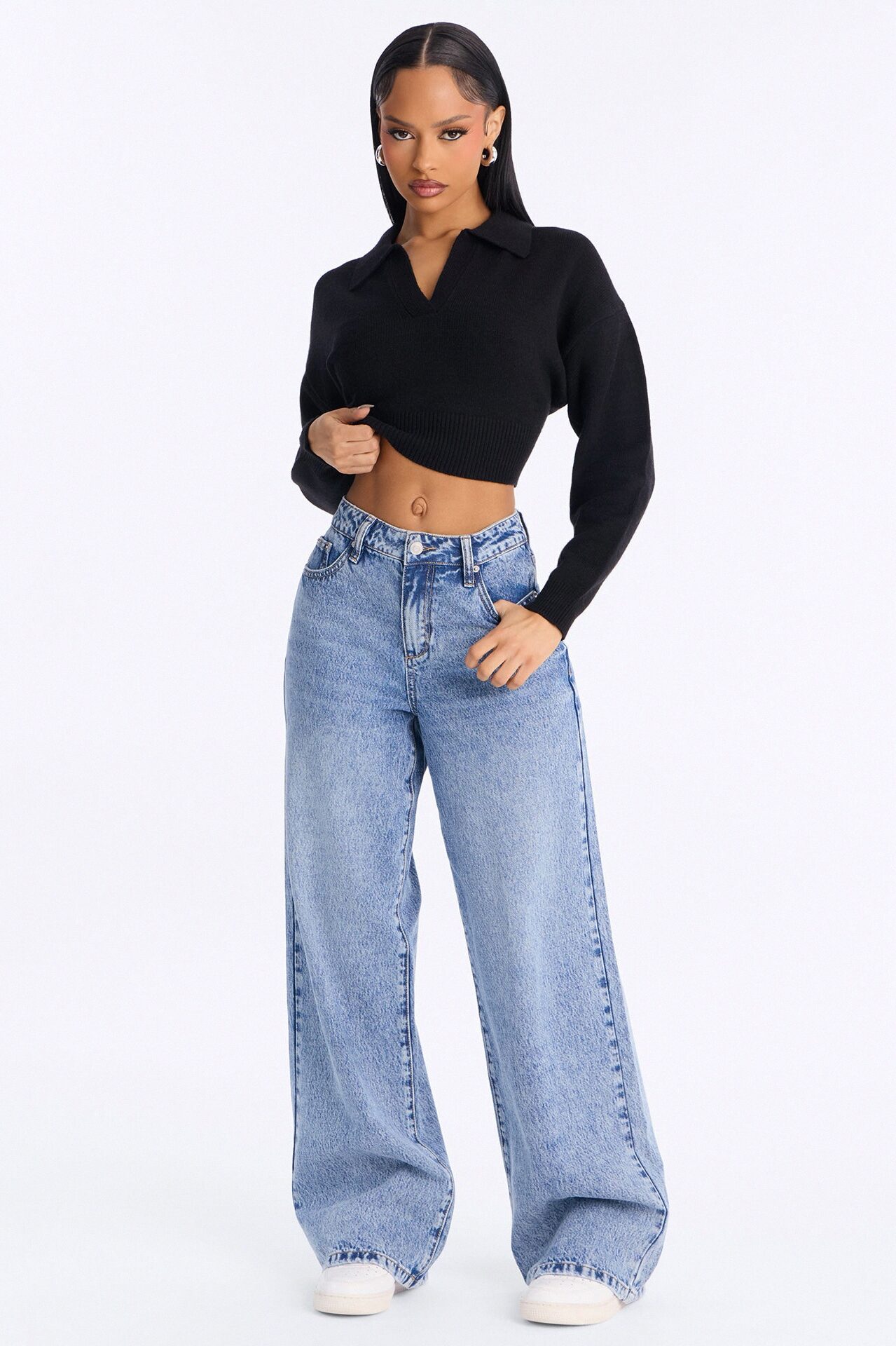 Layla Cropped Pullover Sweater - Black
