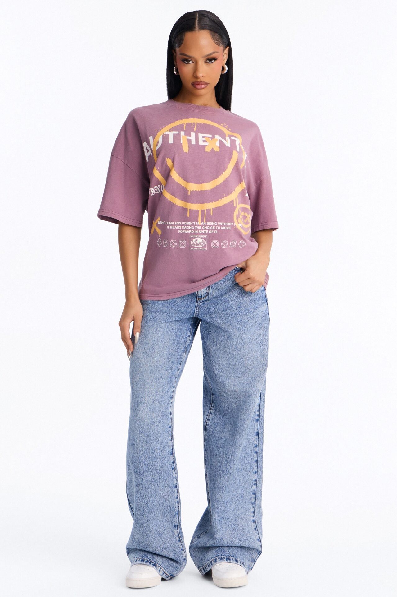 Authentic Smiles Washed T-Shirt - Purple