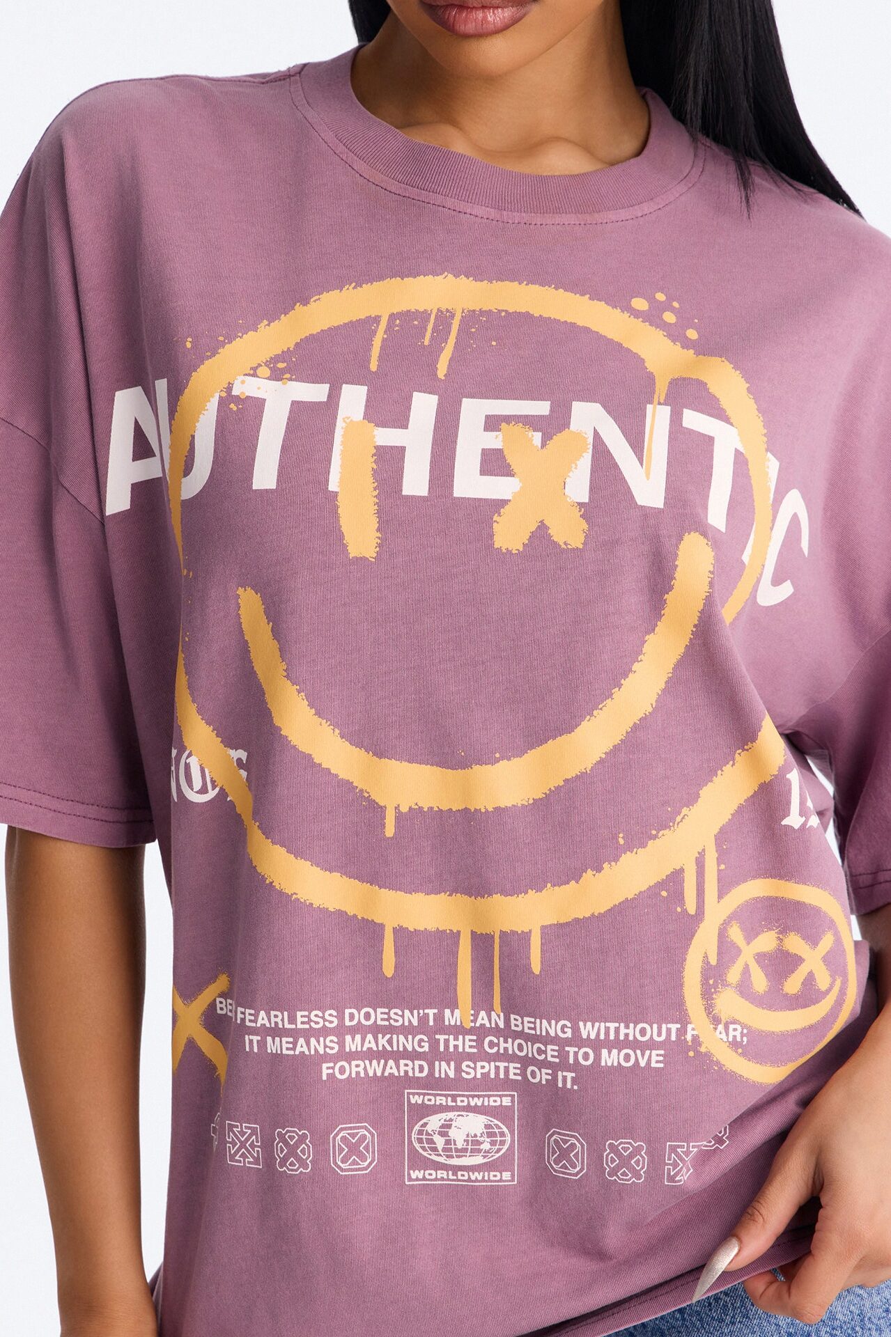 Authentic Smiles Washed T-Shirt - Purple