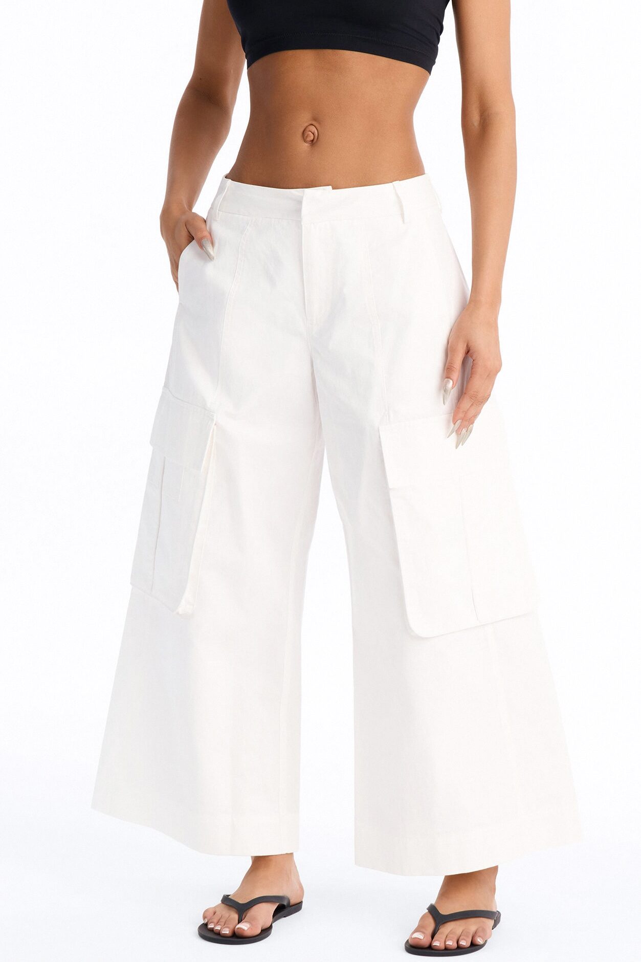 Reese Mid Rise Cargo Wide Leg Culotte - White