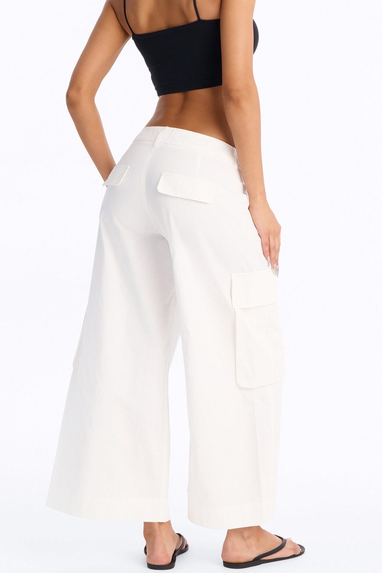 Reese Mid Rise Cargo Wide Leg Culotte - White