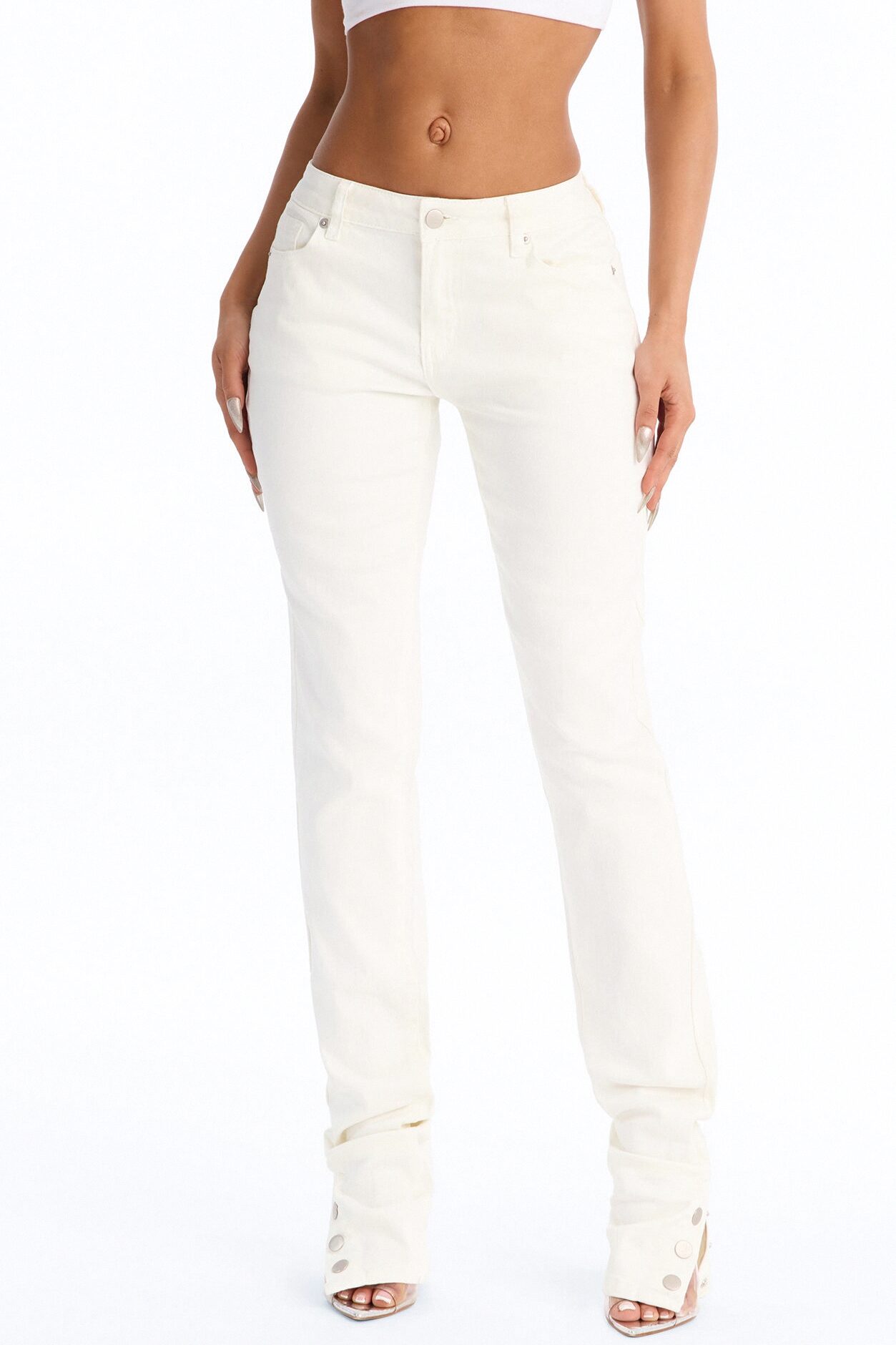 Siena Straight Leg Button Stacked Pant - Ivory