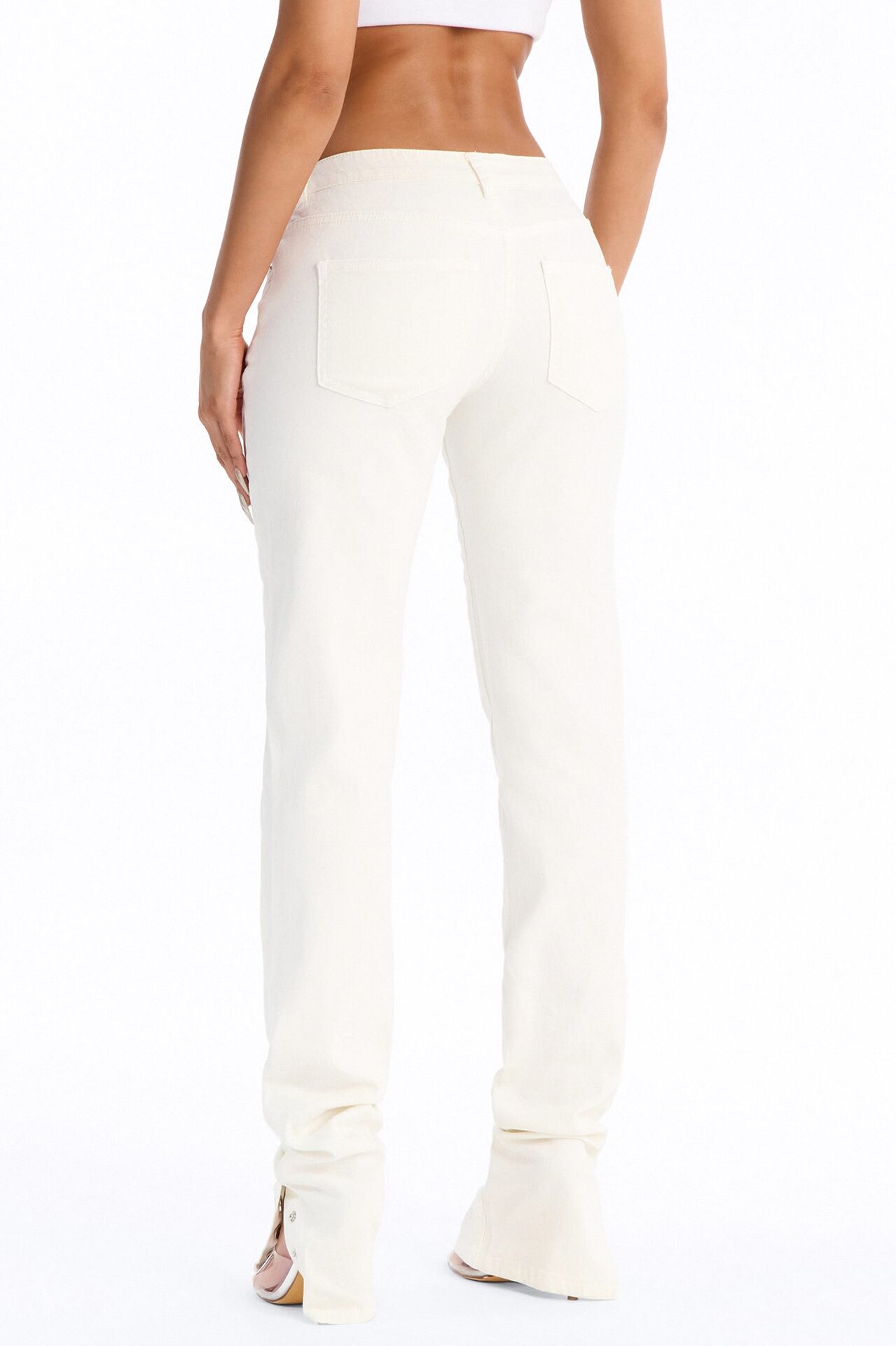 Siena Straight Leg Button Stacked Pant - Ivory