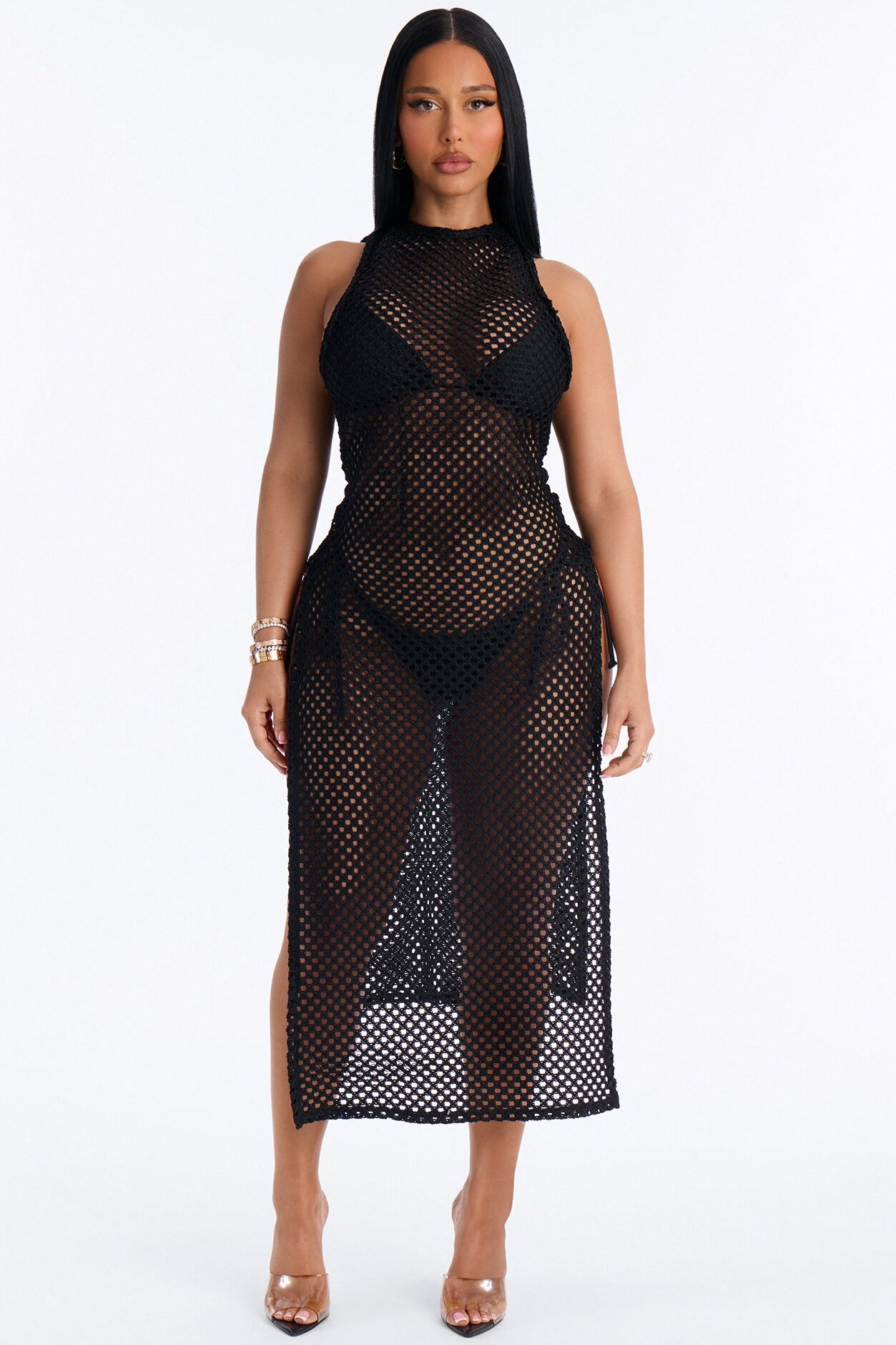 Paradise Sun Open Back Cover Up Midi Dress - Black