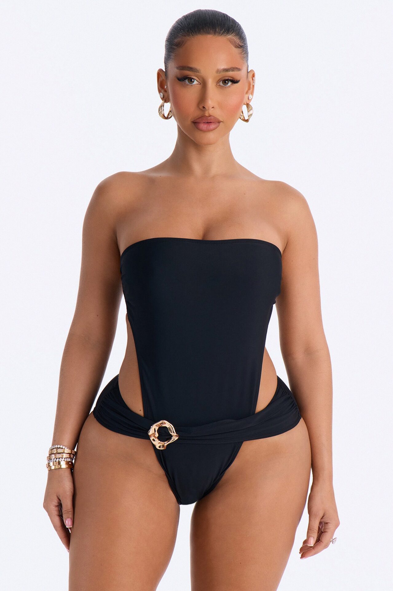 Aspen 1 Piece Strapless Cut Out Swimsuit - Black