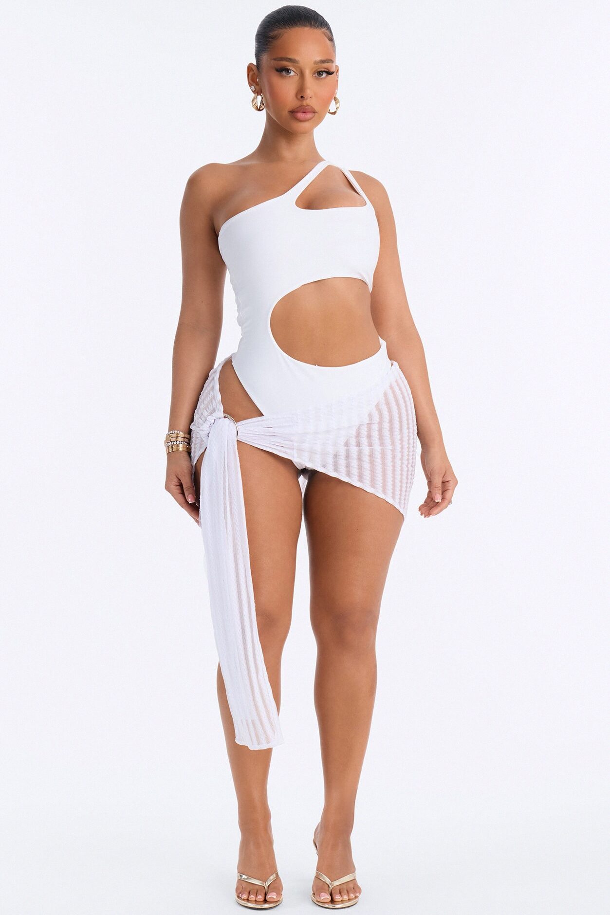 Island Breeze Mesh O-Ring Cover Up Skirt - White