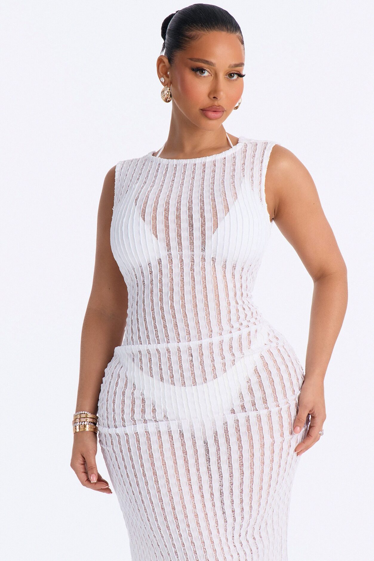 Seaside Vacation Back Cowl Cover Up Dress - White